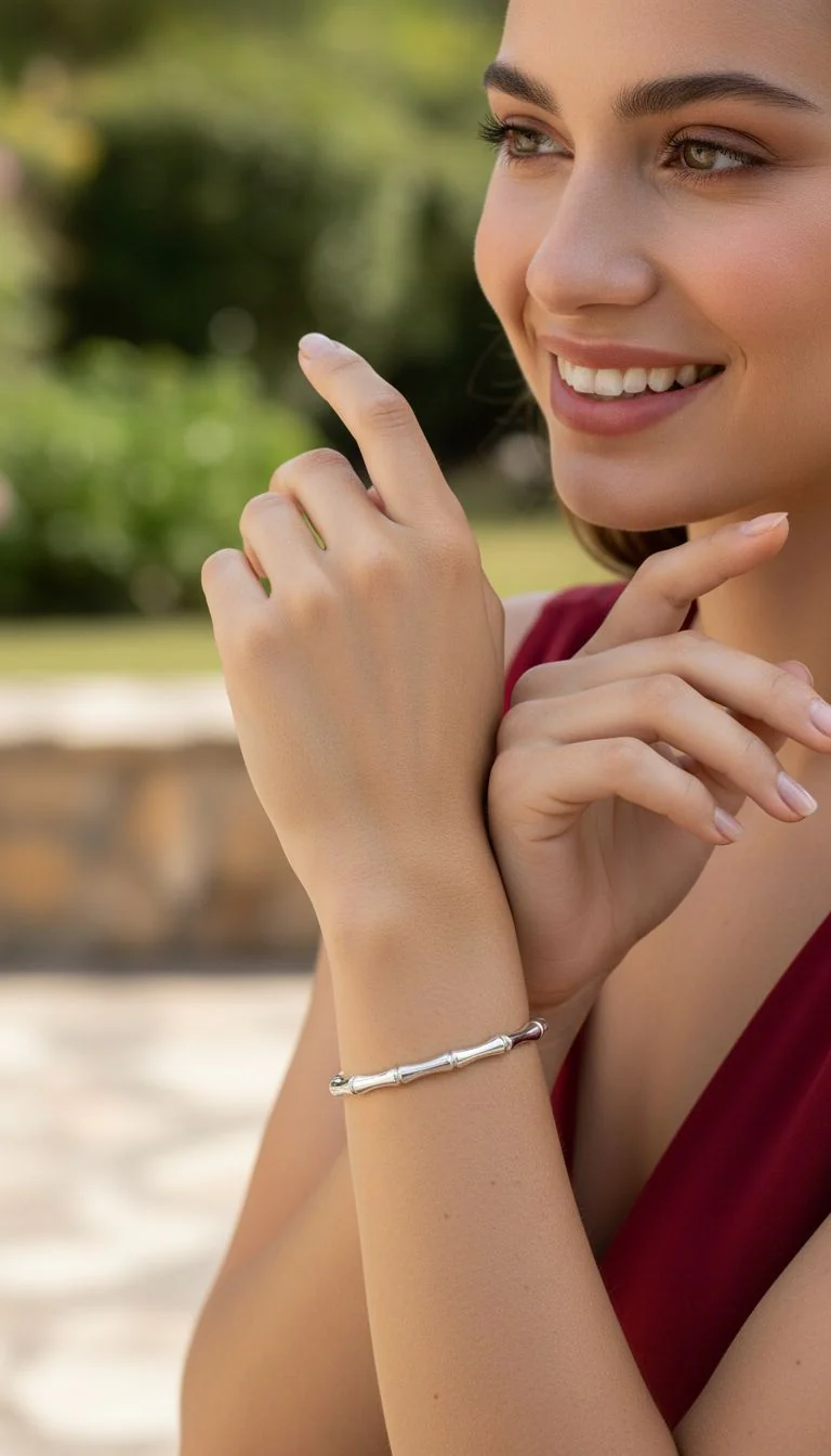 BRACELET EN ACIER RIGIDE EFFET BAMBOU - Image 2