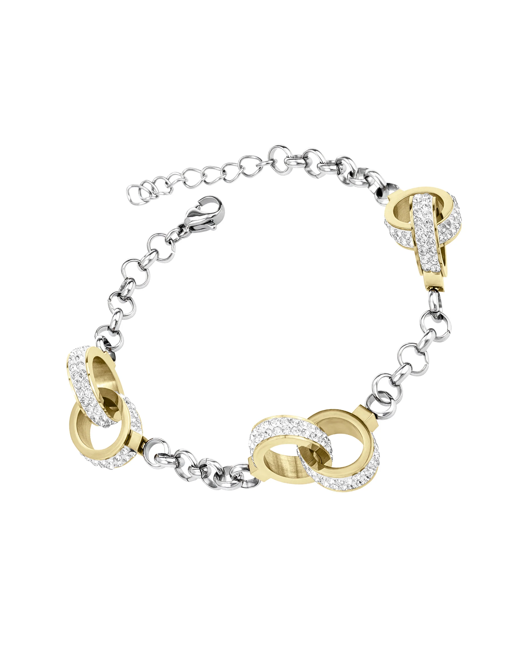 BRACELET EN ACIER DORE 3 MENOTTES AVEC STRASS