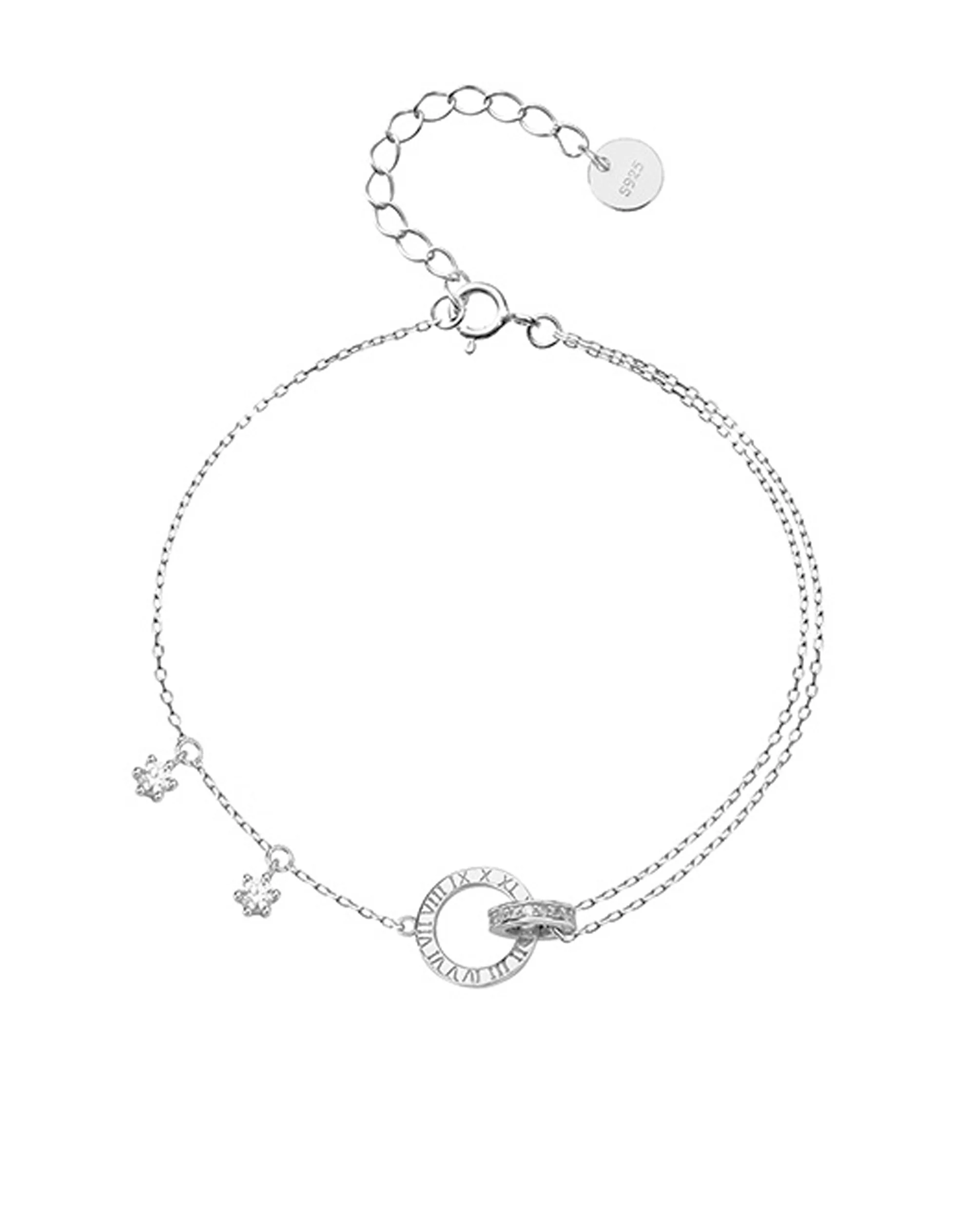 BRACELET EN ARGENT 2 CERCLES AVEC PIERRES ET CHIFFRES ROMAINS
