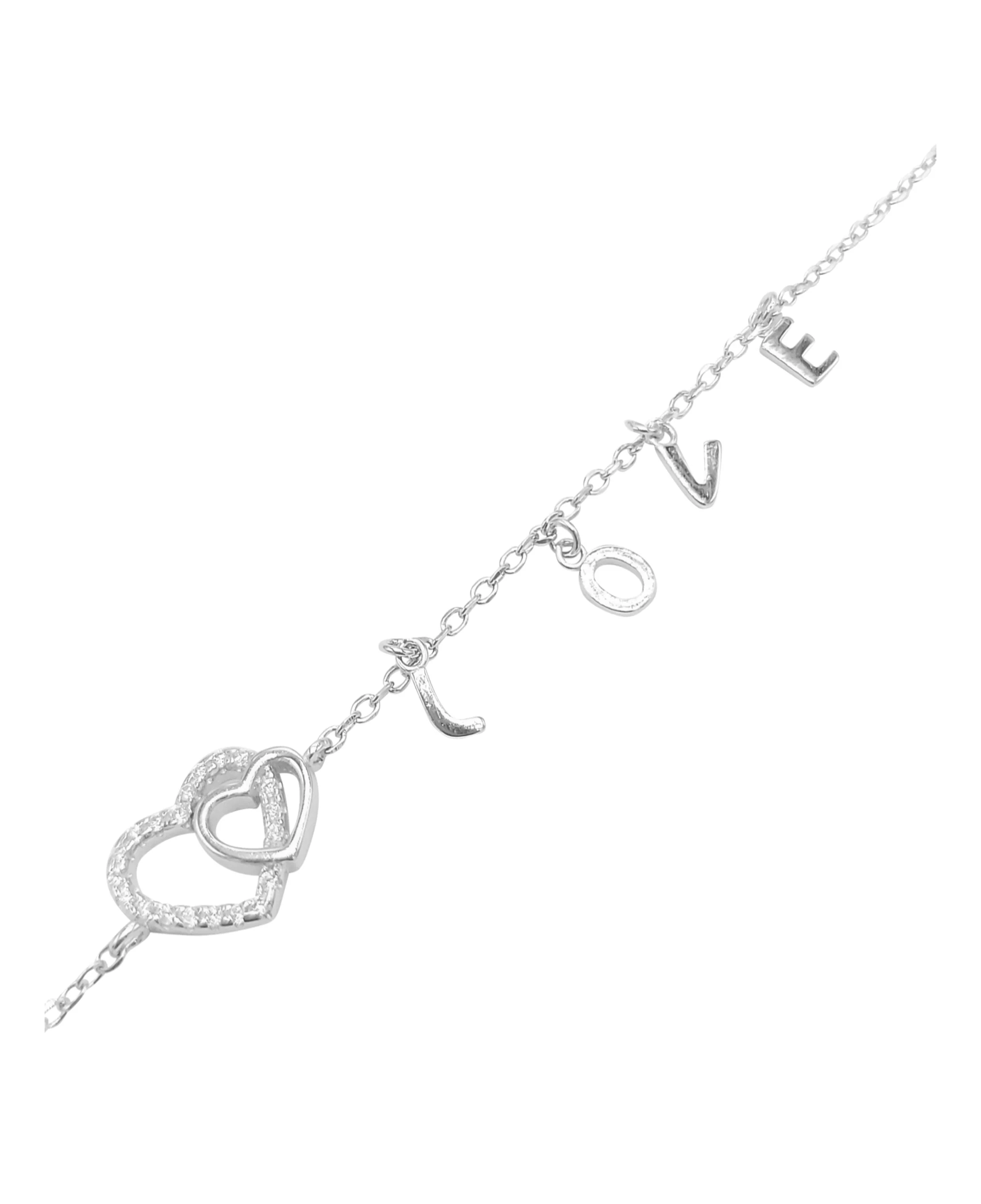 BRACELET EN ARGENT AVEC DOUBLE COEUR ET LOVE - Image 3