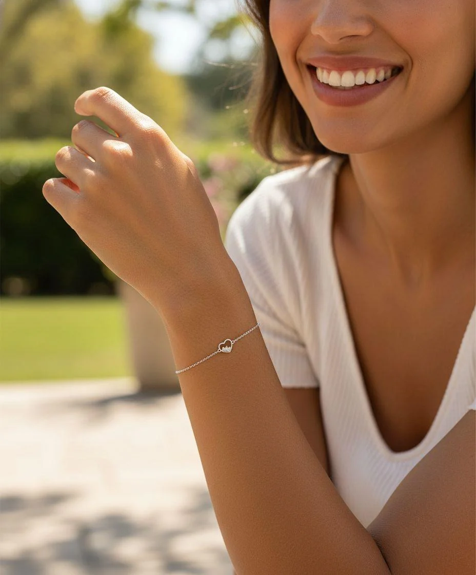BRACELET EN ARGENT COEUR ET 2 PIERRES - Image 2
