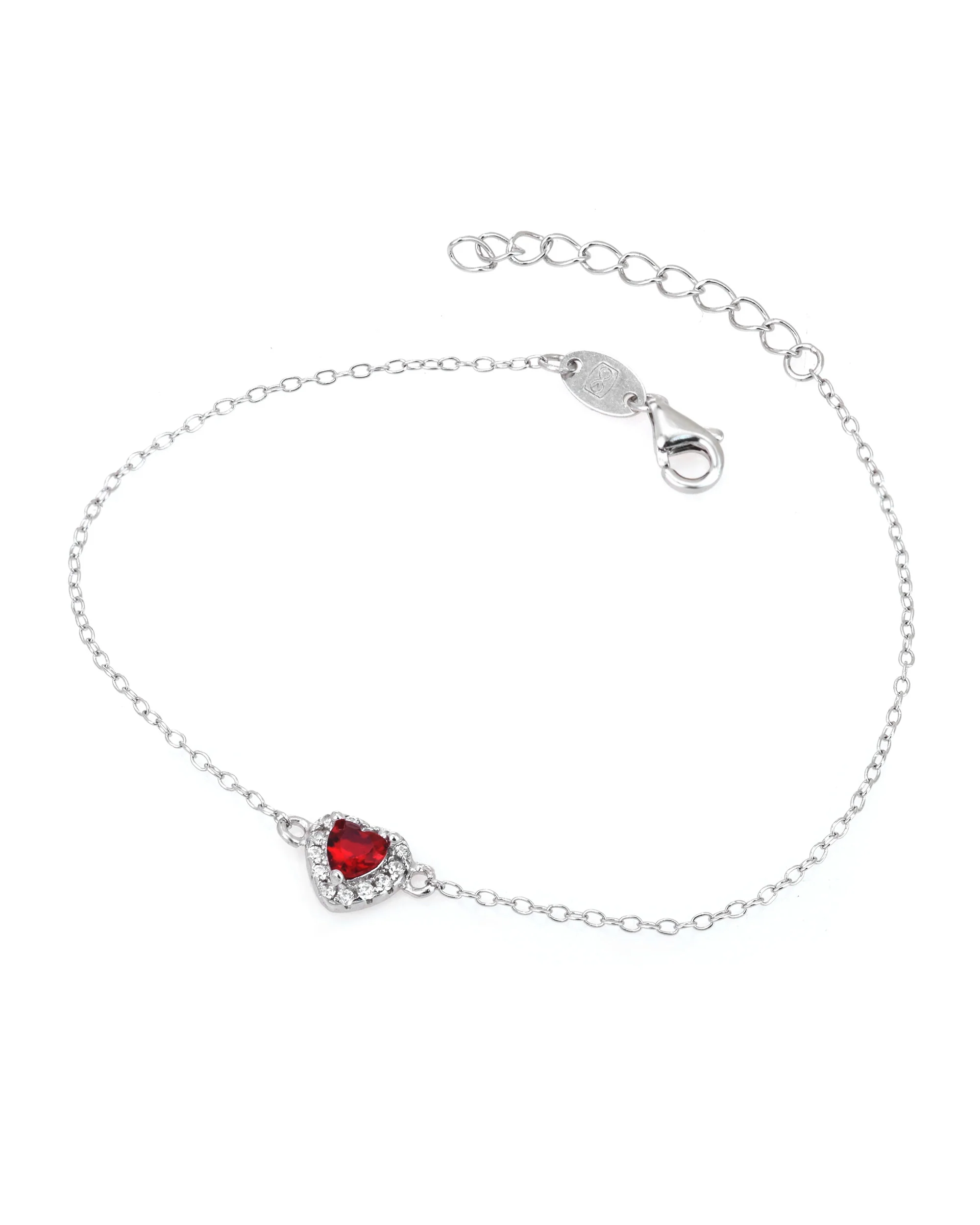 BRACELET EN ARGENT COEUR ROUGE AVEC PIERRES