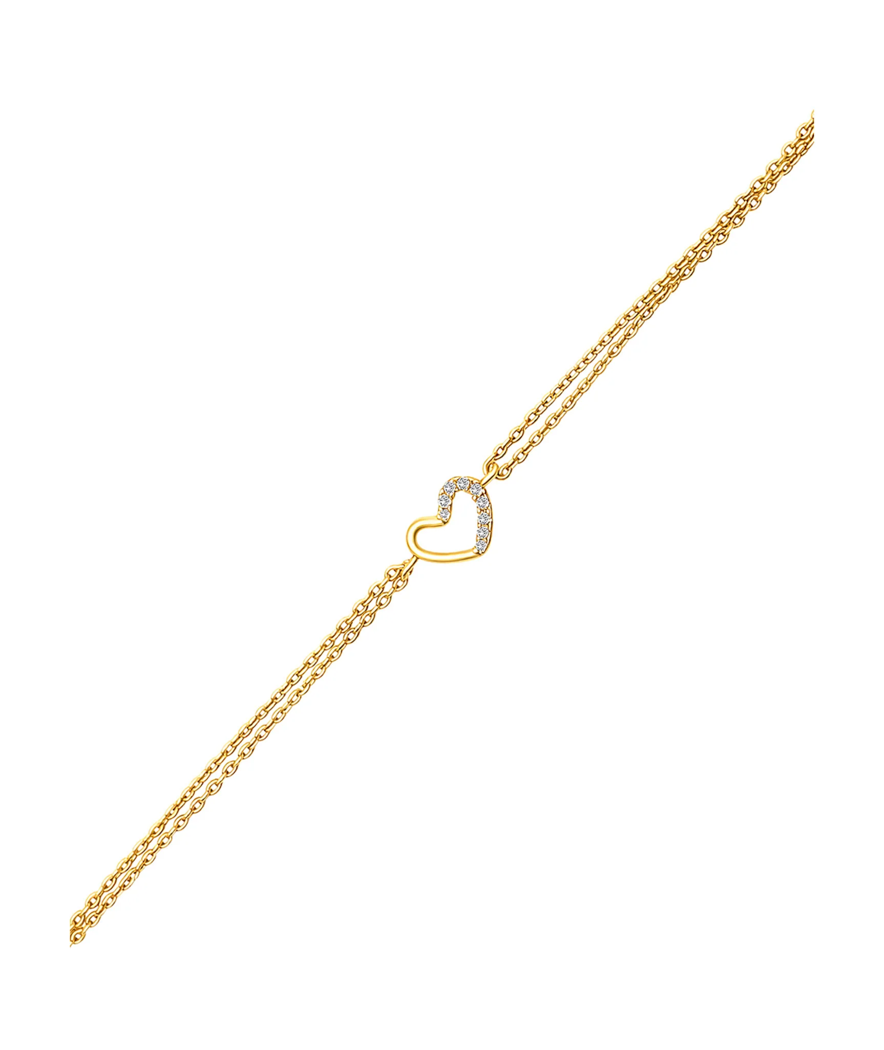 BRACELET EN ARGENT DORE COEUR AVEC ZIRCONIUM