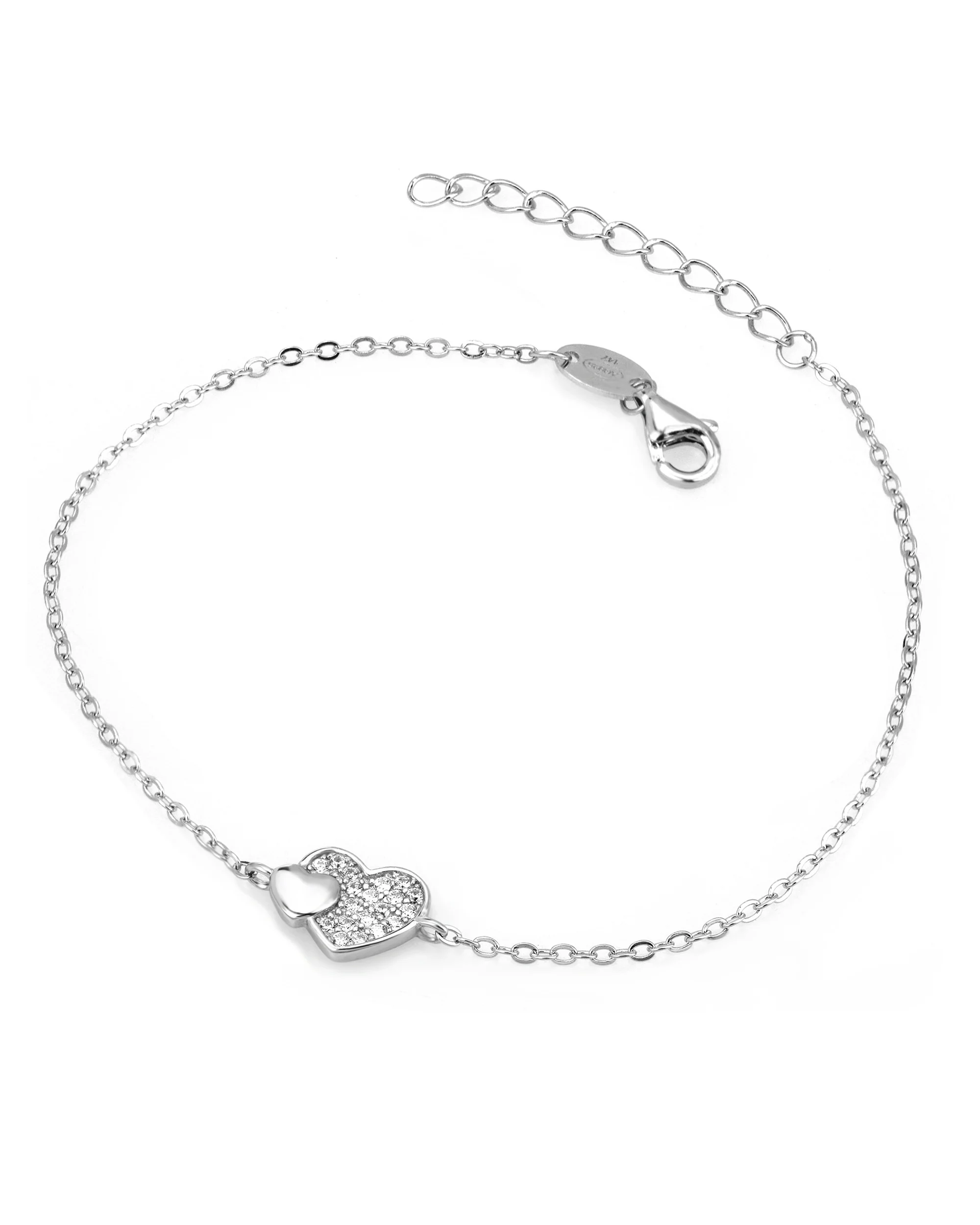 BRACELET EN ARGENT DOUBLE COEUR ET PIERRES