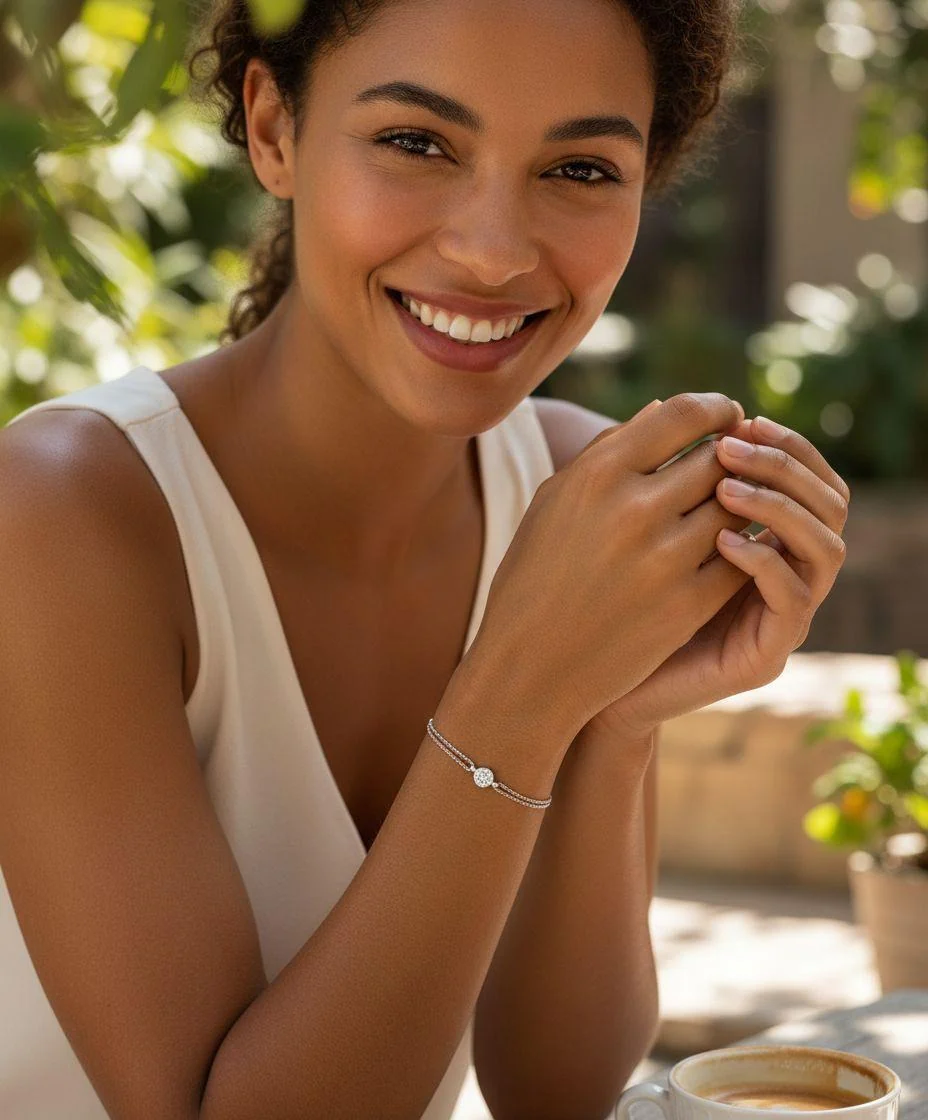 BRACELET EN ARGENT ROND AVEC STRASS BLANCS - Image 2