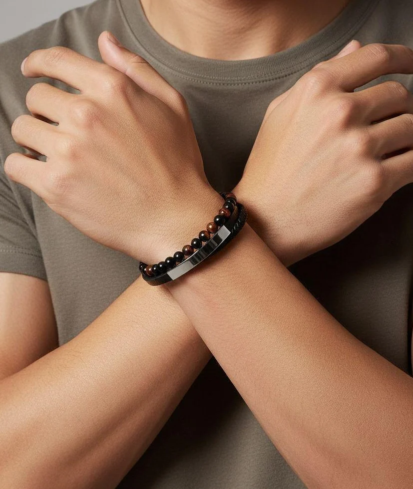 BRACELET CUIR OEIL DE TIGRE - PUISSANCE MASCULIN - Image 2