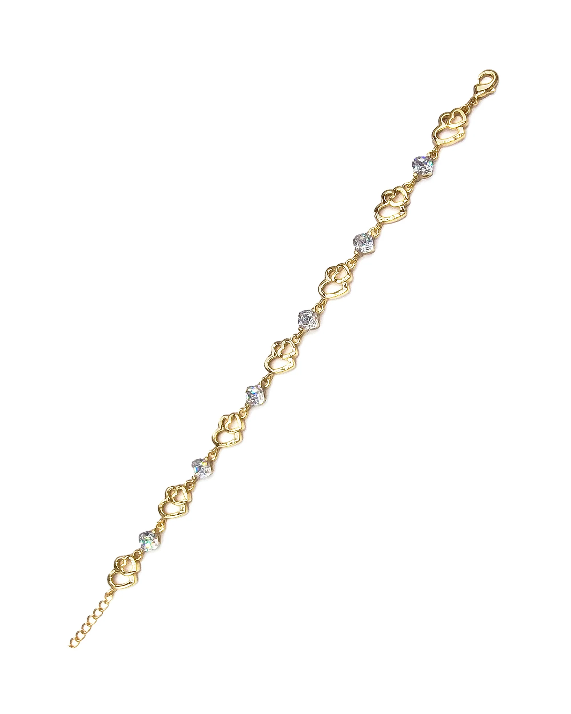 BRACELET EN PLAQUE OR DOUBLES COEURS ET PIERRES - Image 3