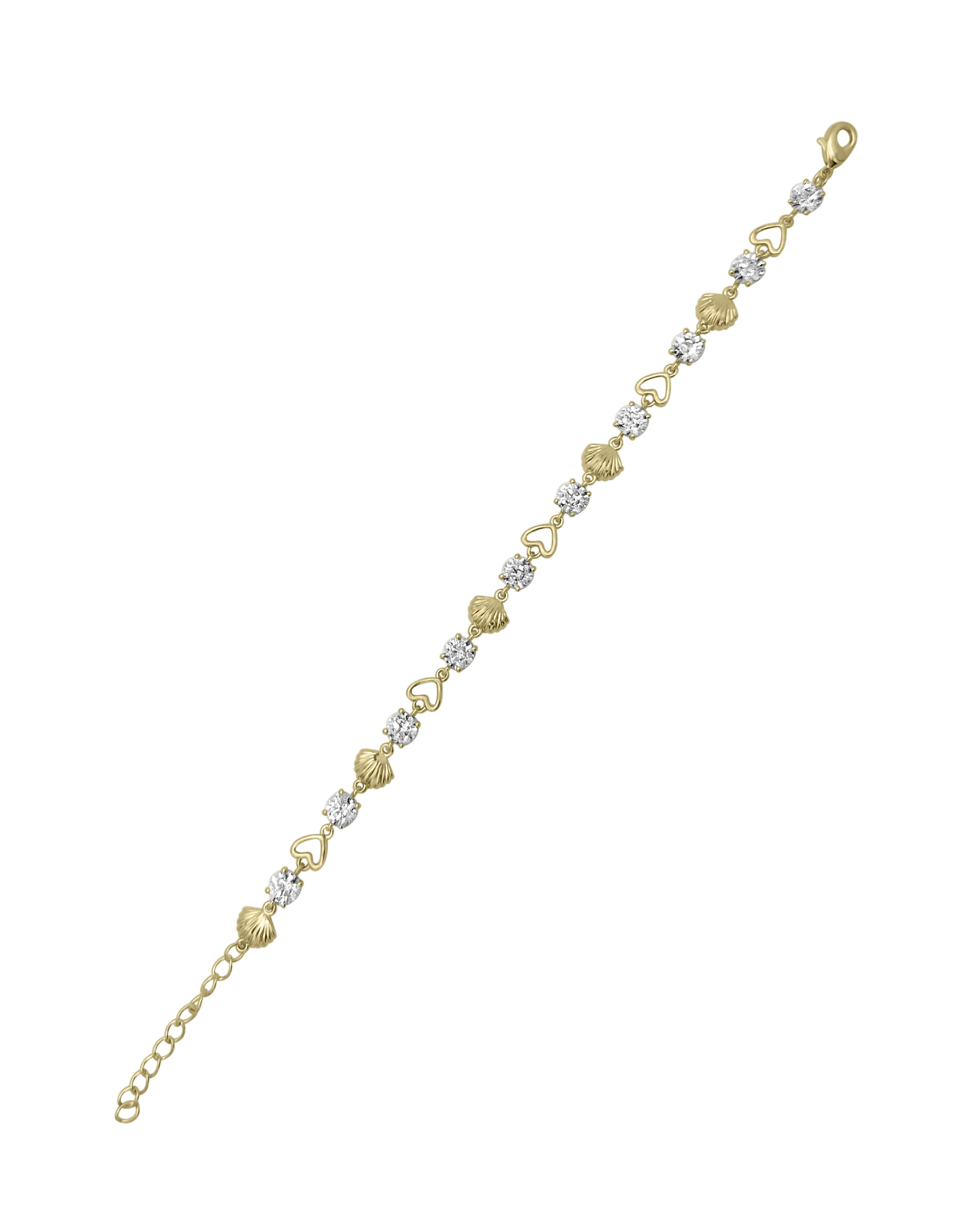 BRACELET EN PLAQUE OR MOTIF COEURS ET COQUILLAGES AVEC ZIRCONIUM - Image 3