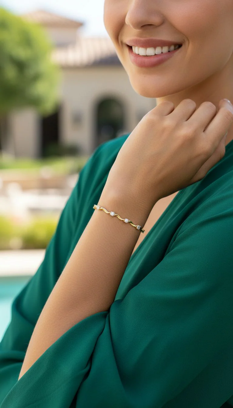 BRACELET EN PLAQUE OR VAGUES AVEC ZIRCONIUM - Image 2