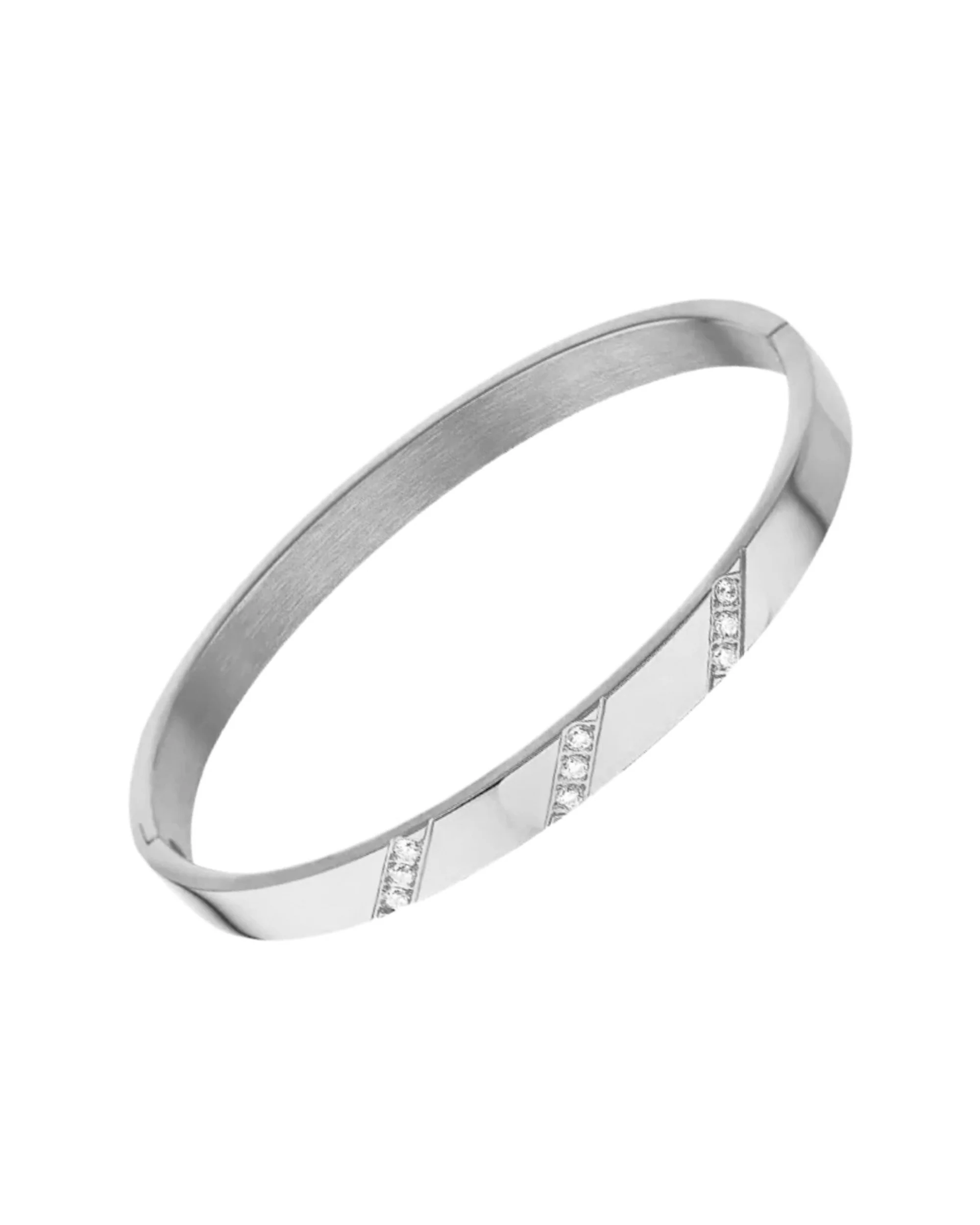 BRACELET RIGIDE EN ACIER 3 LIGNES DE STRASS