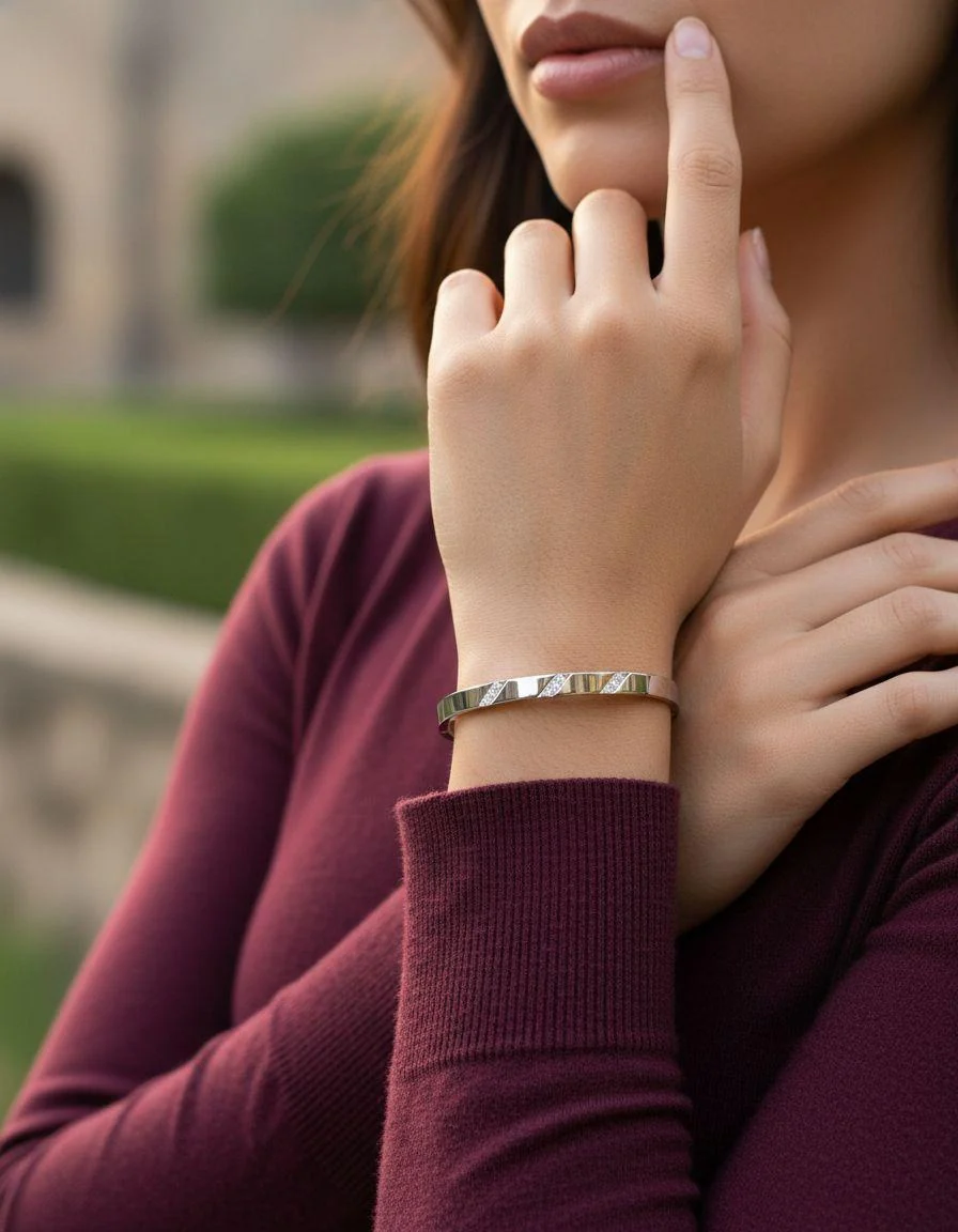 BRACELET RIGIDE EN ACIER 3 LIGNES DE STRASS - Image 2