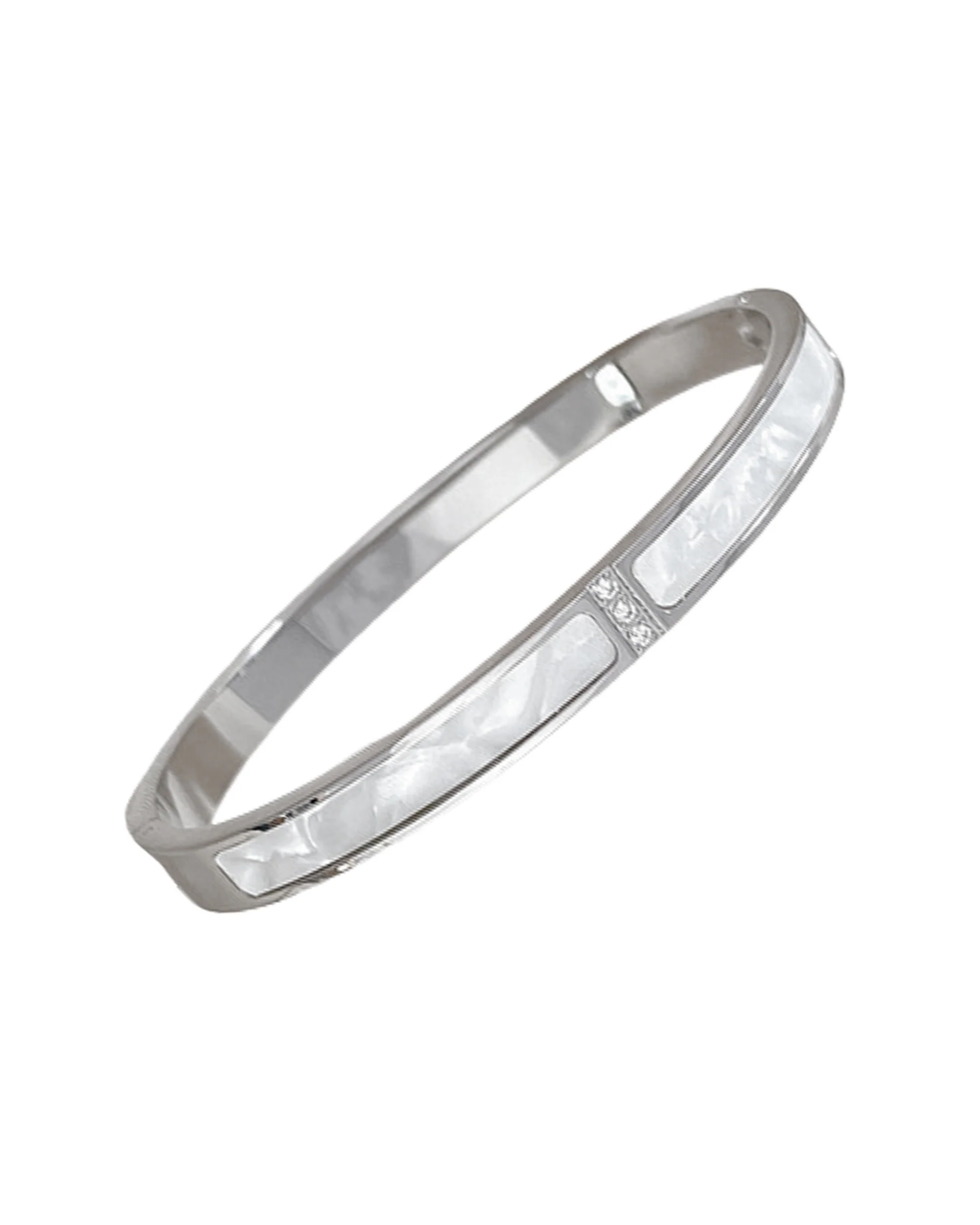 BRACELET RIGIDE EN ACIER AVEC NACRE ET 3 STRASS
