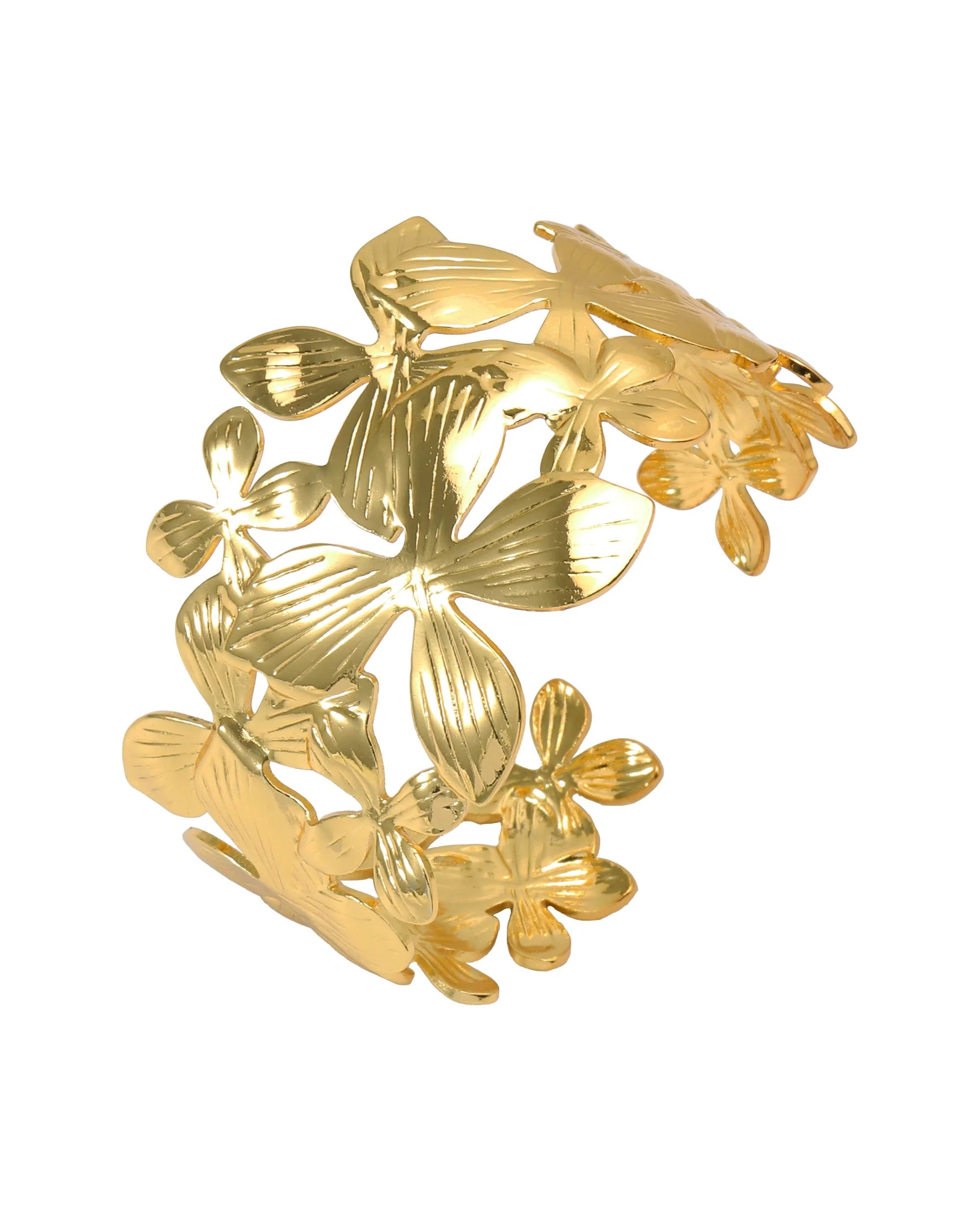 BRACELET EN ACIER DORE AVEC MOTIFS FLEURS