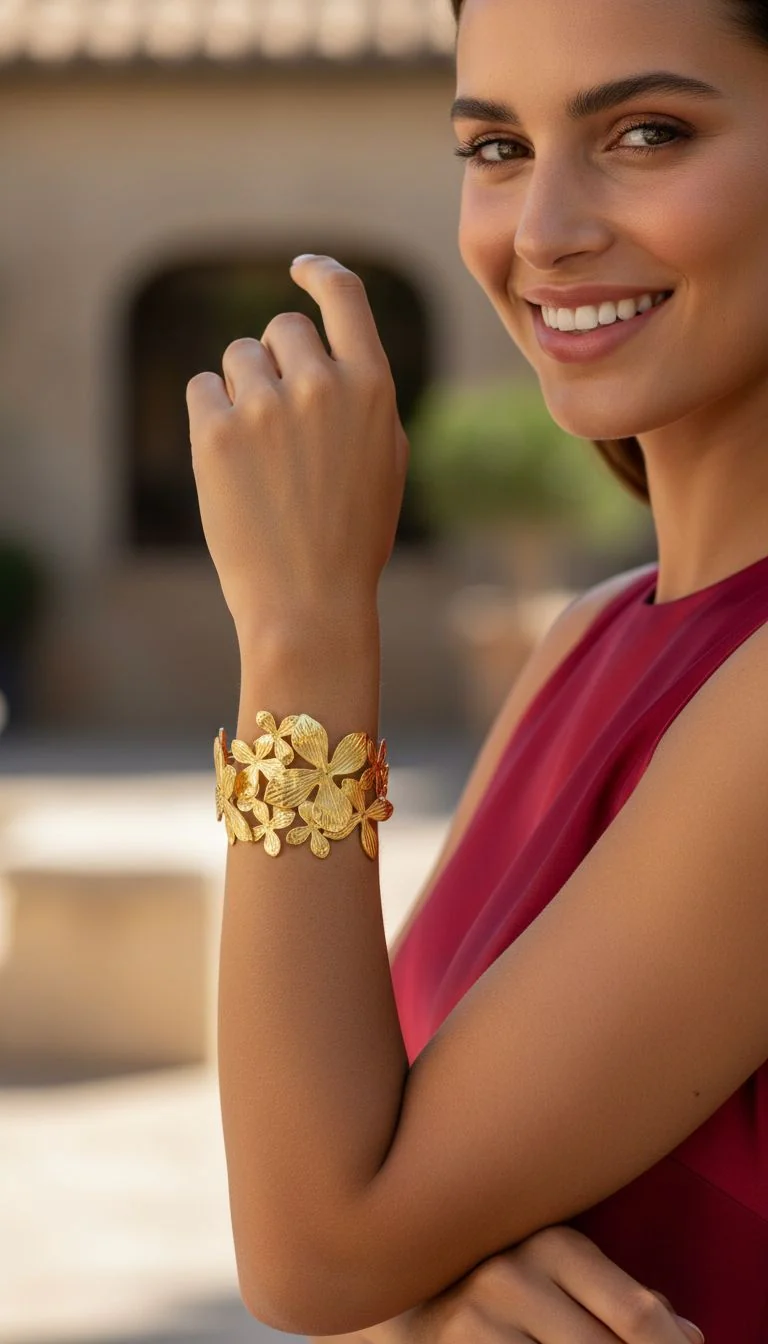 BRACELET EN ACIER DORE AVEC MOTIFS FLEURS - Image 2