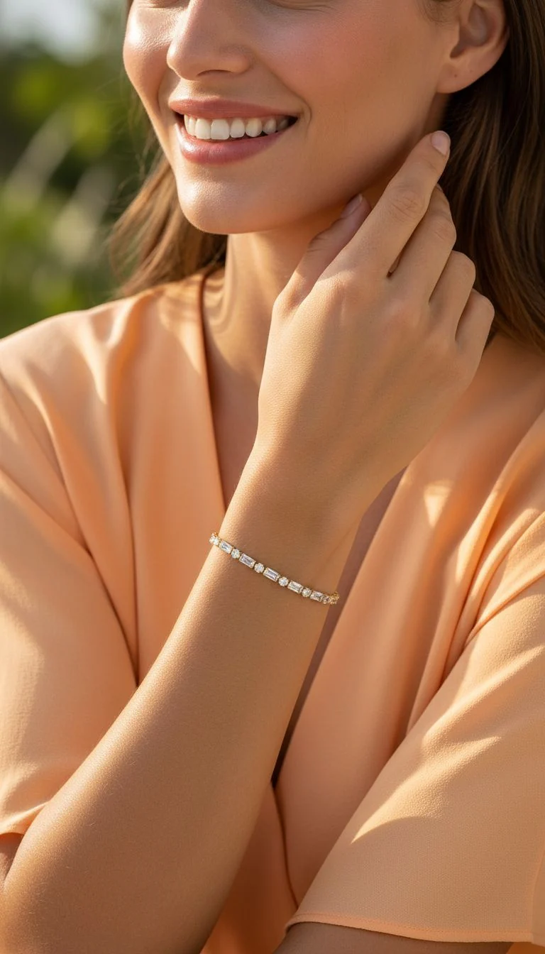 BRACELET RIVIERE EN ACIER DORE ZIRCONIUM BLANC - Image 2
