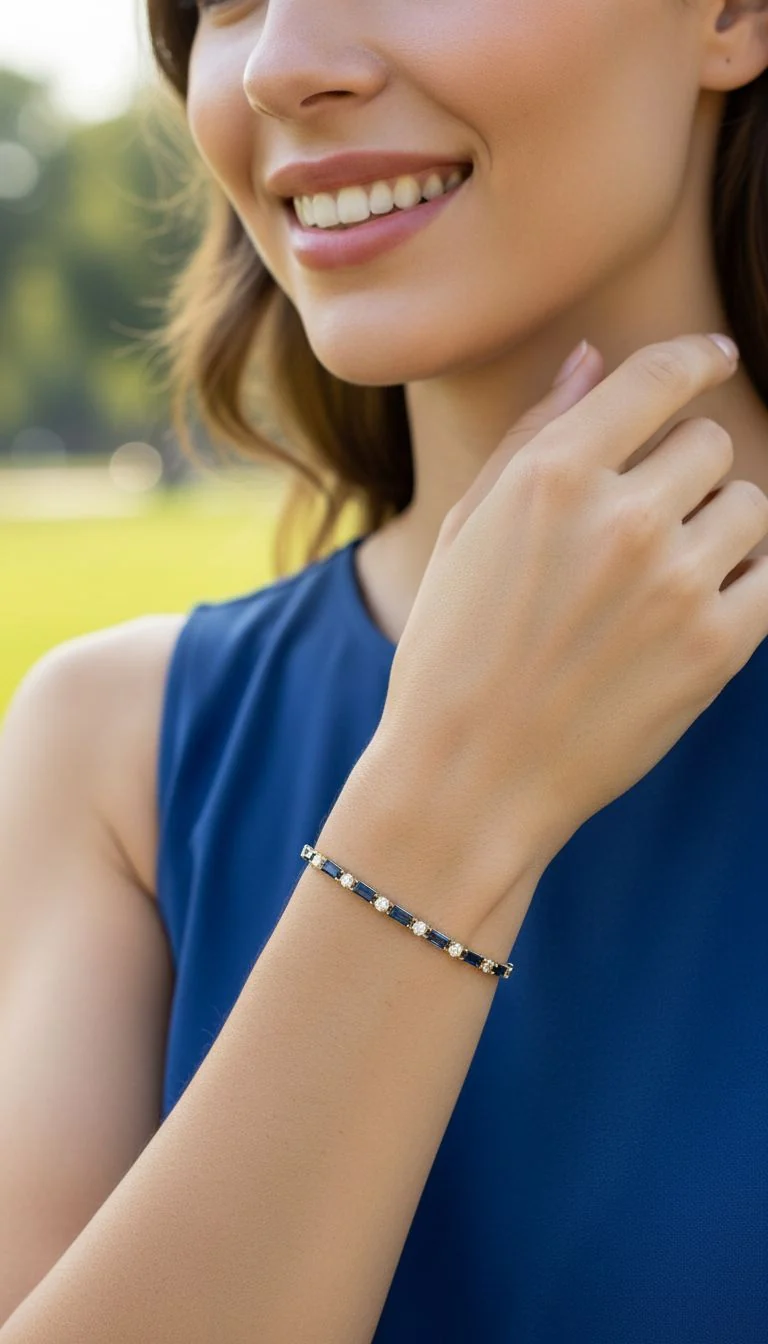 BRACELET RIVIERE EN ACIER DORE ZIRCONIUM SAPHIR - Image 2