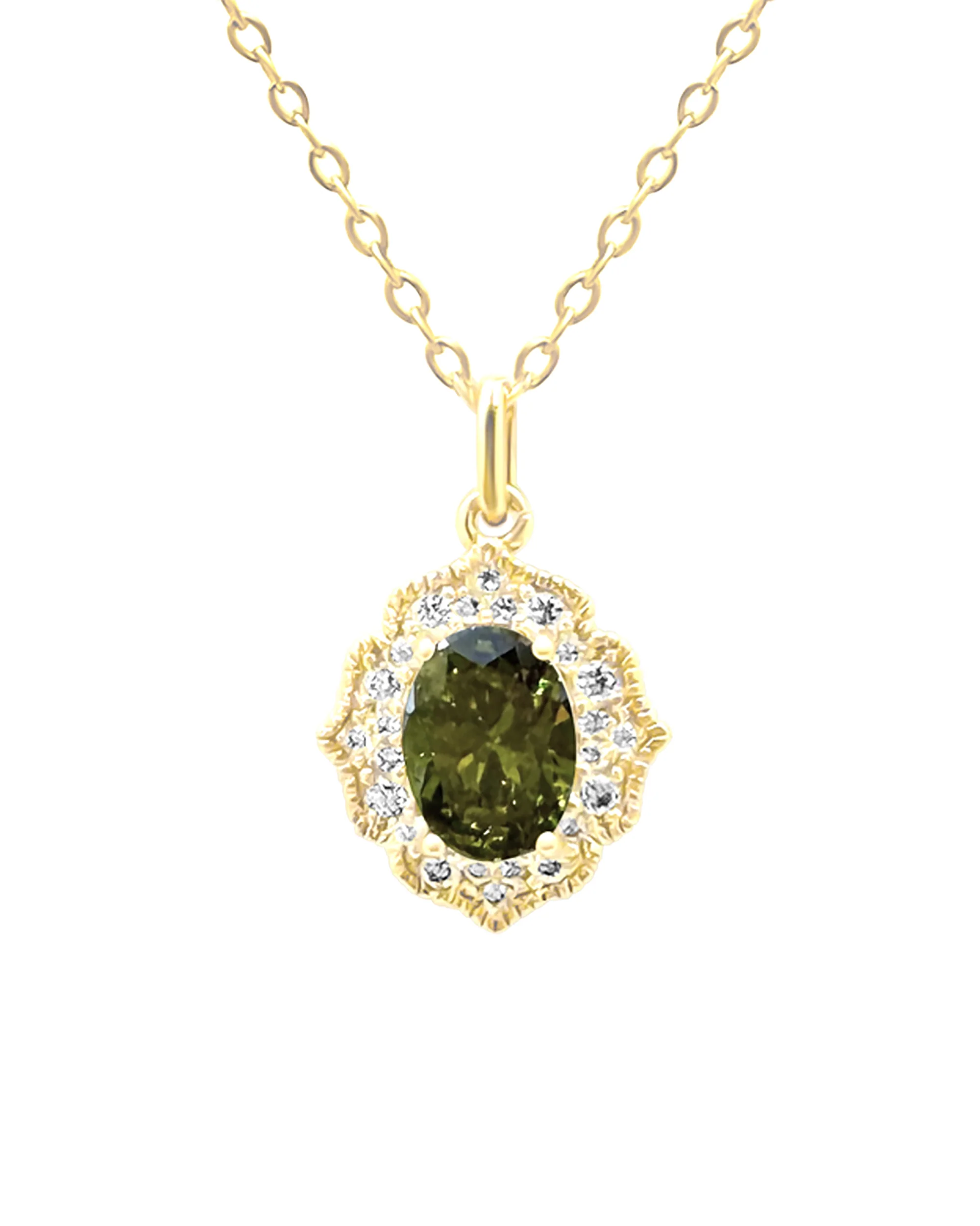 COLLIER DORE AVEC ZIRCONIUM ET SOLITAIRE OLIVINE - Image 4