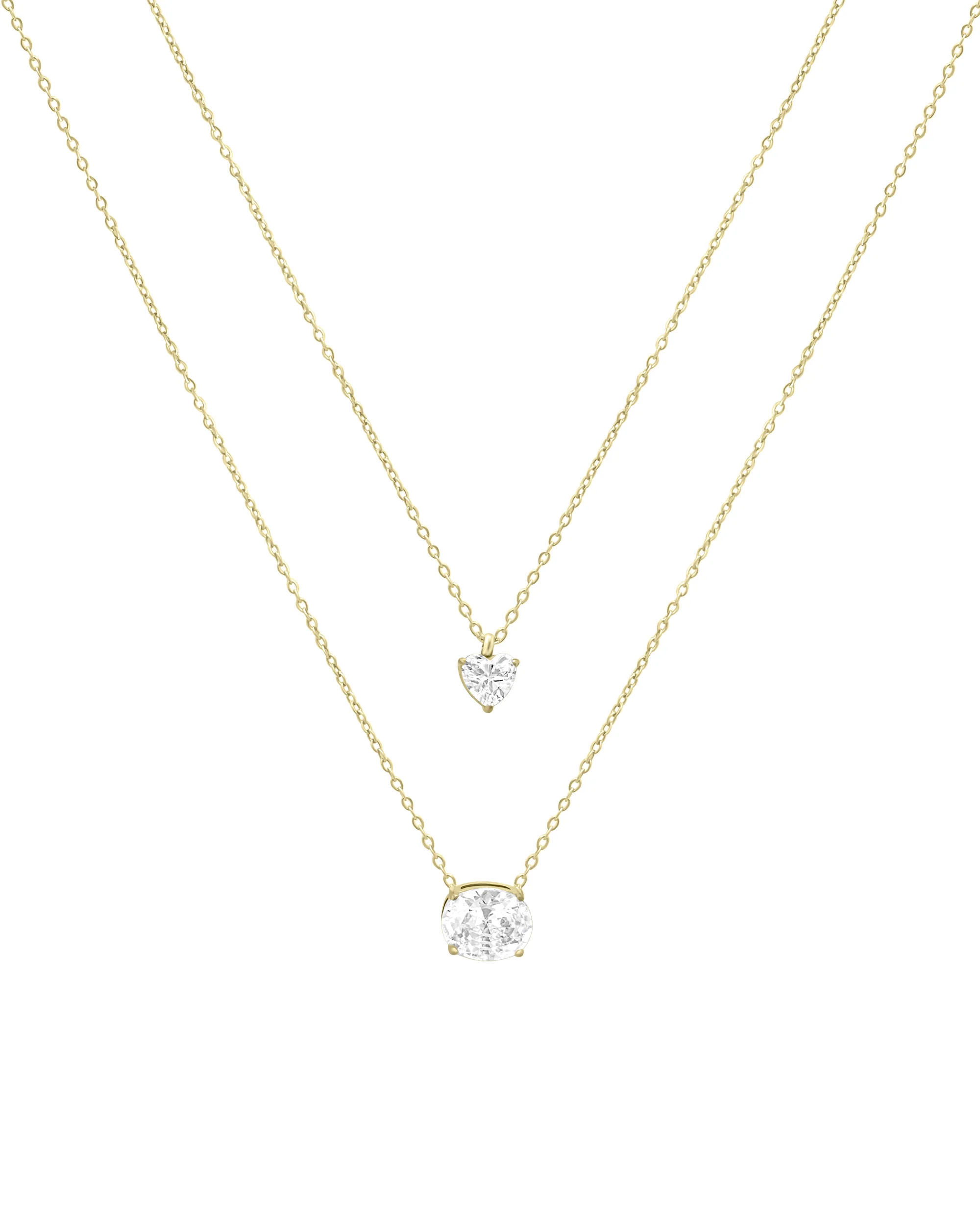 COLLIER DOUBLE EN ACIER DORE AVEC PIERRES COEUR ET OVALE - Image 3