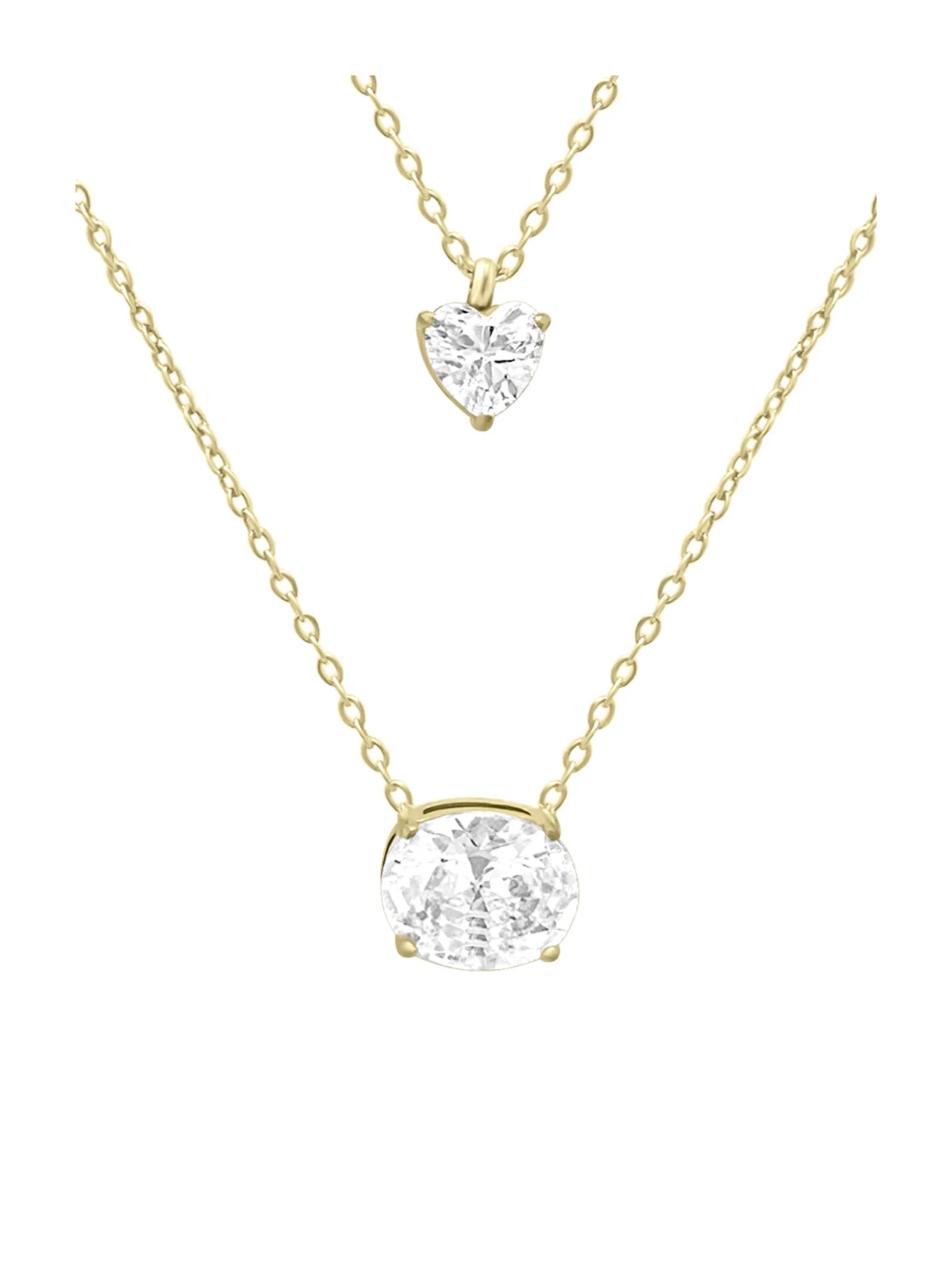 COLLIER DOUBLE EN ACIER DORE AVEC PIERRES COEUR ET OVALE - Image 4