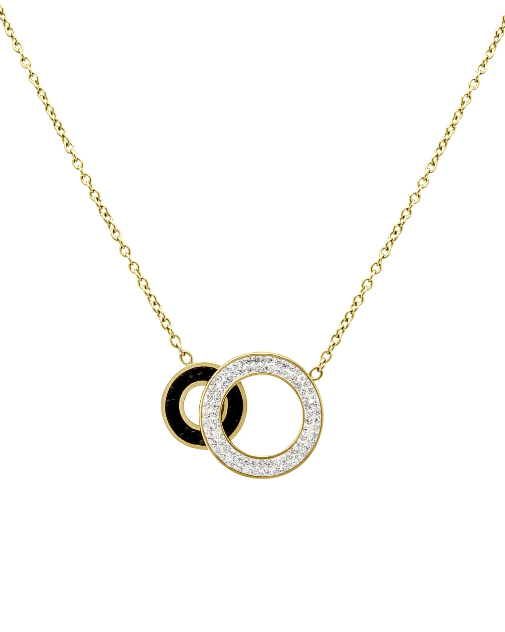 COLLIER EN ACIER 2 CERCLES NOIR ET BLANC AVEC STRASS