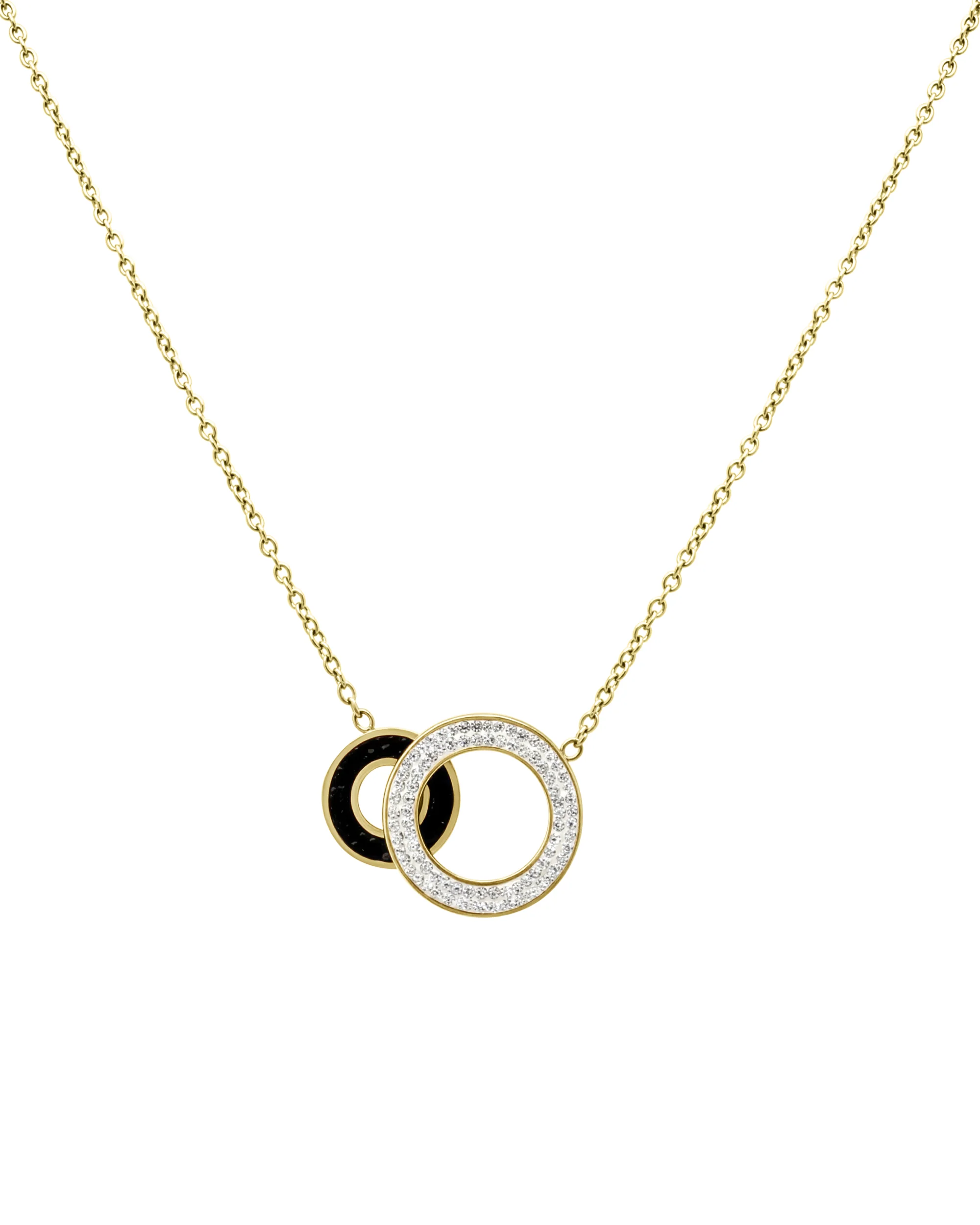 COLLIER EN ACIER 2 CERCLES NOIR ET BLANC AVEC STRASS - Image 3