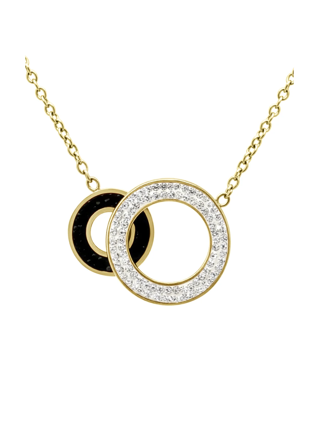 COLLIER EN ACIER 2 CERCLES NOIR ET BLANC AVEC STRASS - Image 4