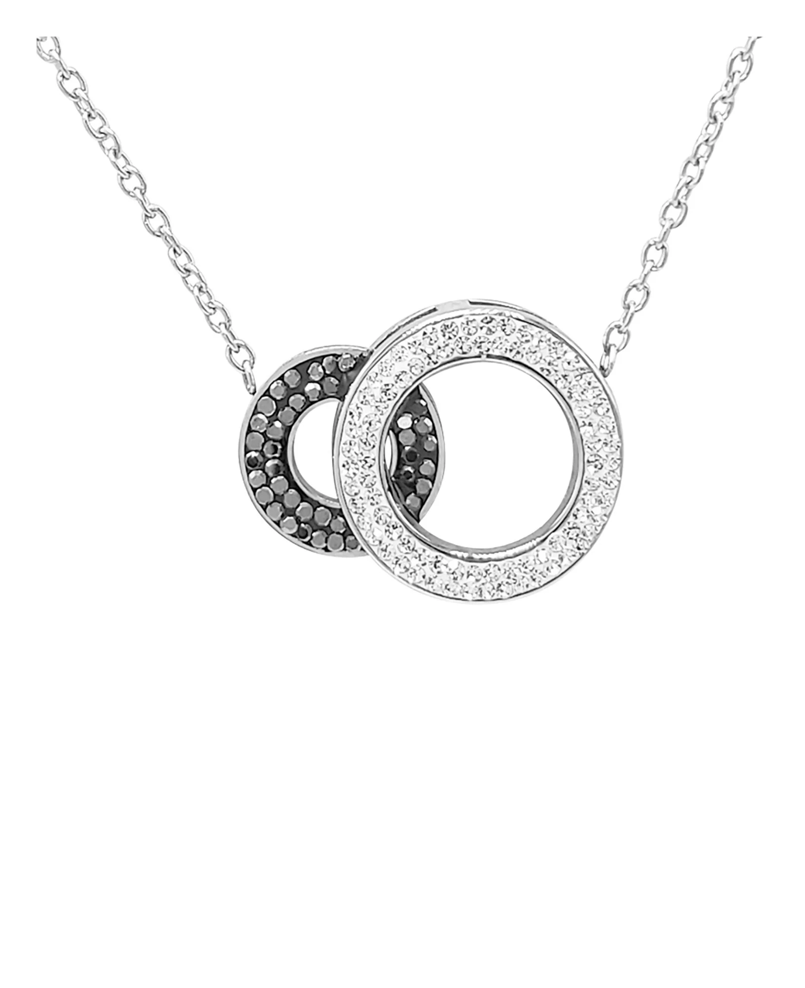 COLLIER EN ACIER 2 CERCLES NOIRS ET BLANCS AVEC STRASS - Image 4