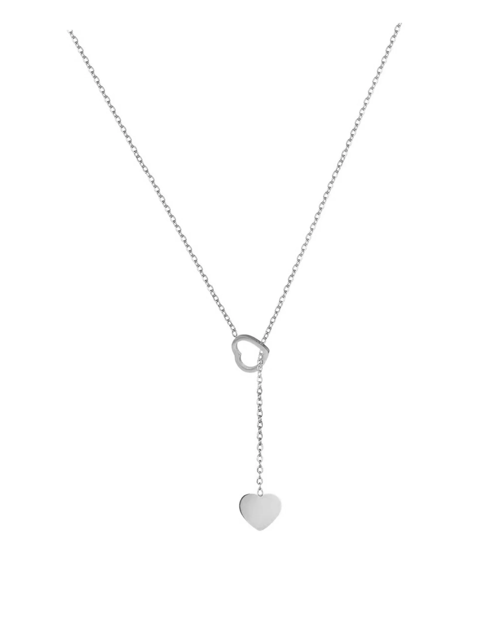 COLLIER EN ACIER 2 COEURS PENDANTS