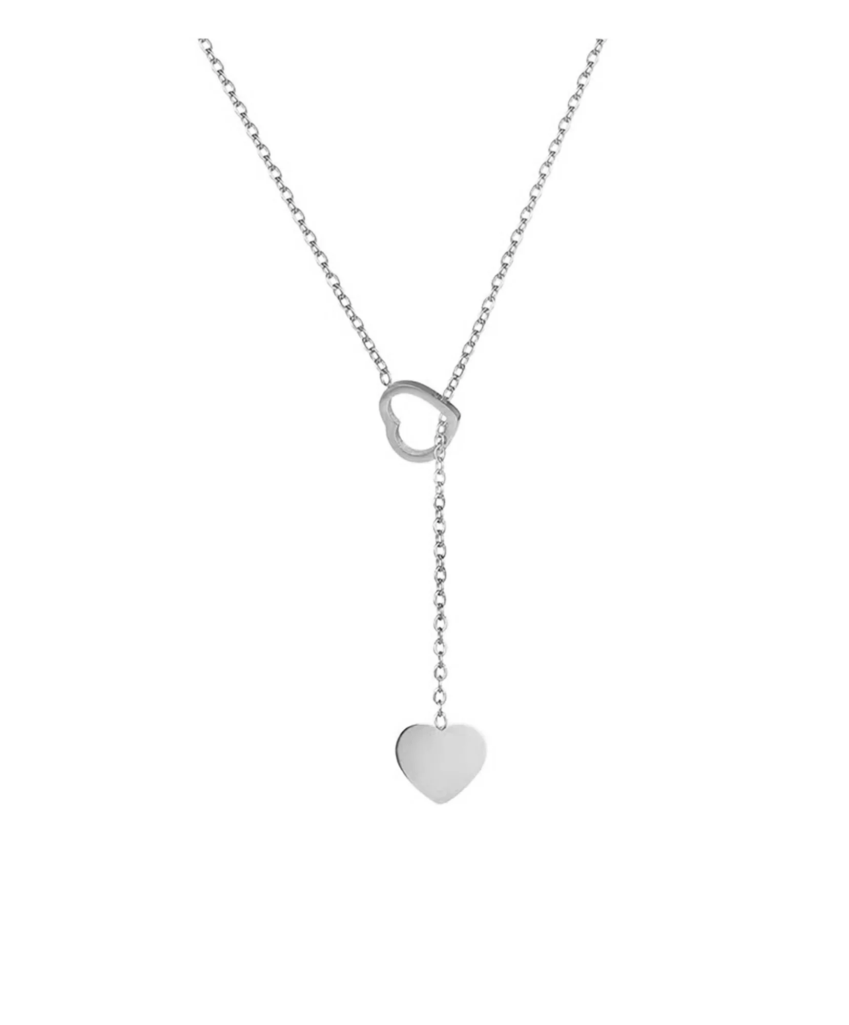 COLLIER EN ACIER 2 COEURS PENDANTS - Image 4