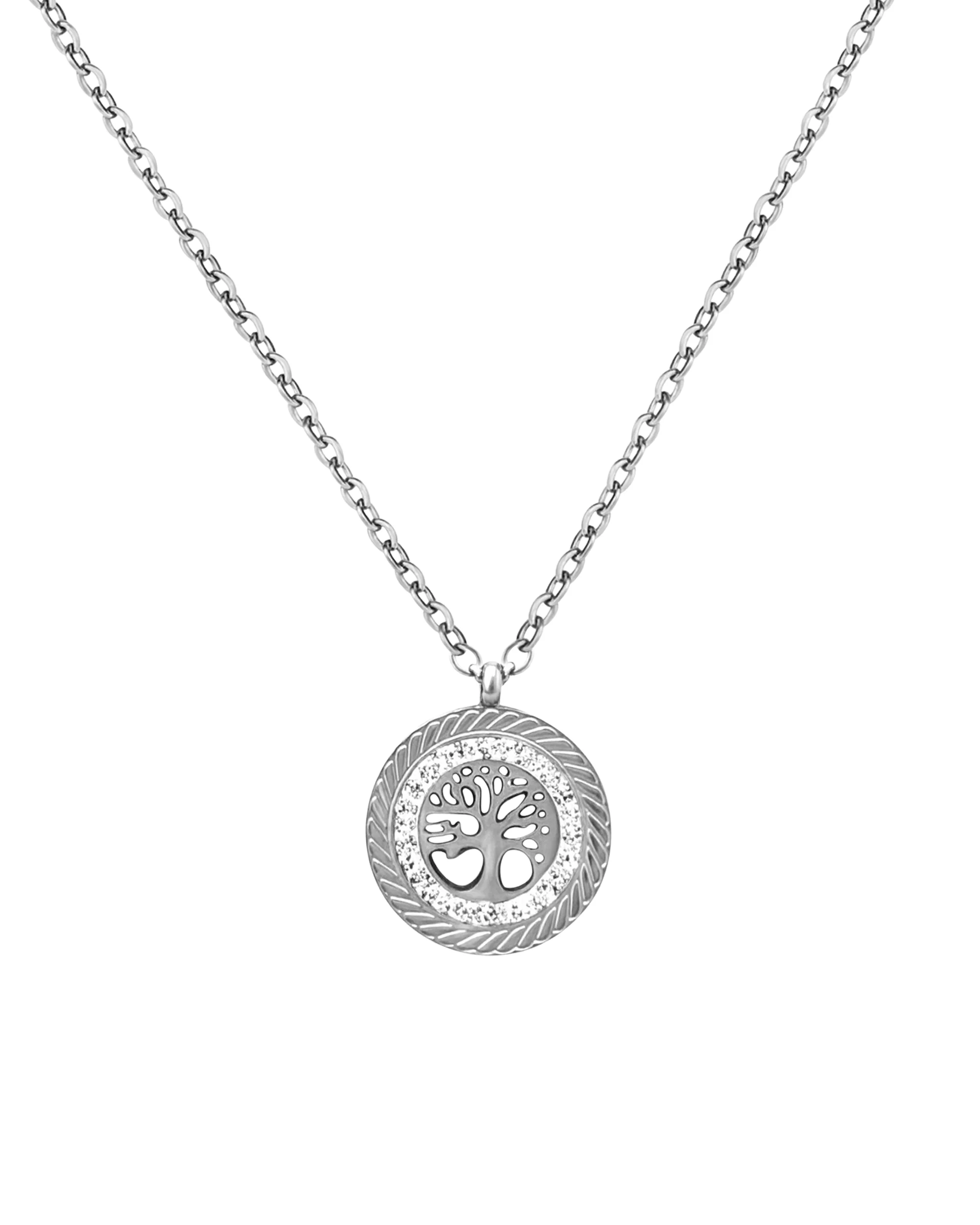 COLLIER EN ACIER ARBRE DE VIE ET STRASS