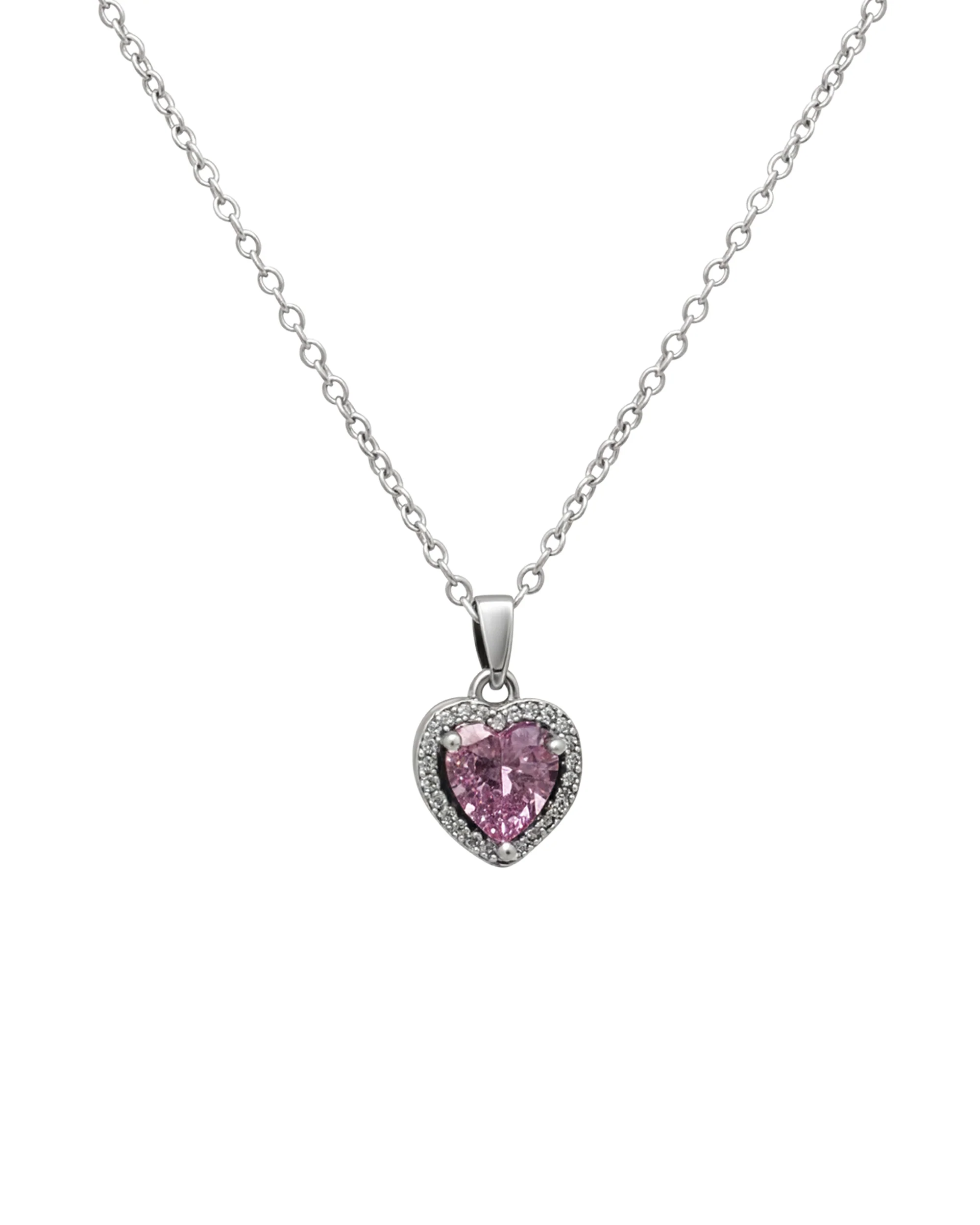 COLLIER EN ACIER AVEC COEUR ROSE ET ZIRCONIUM
