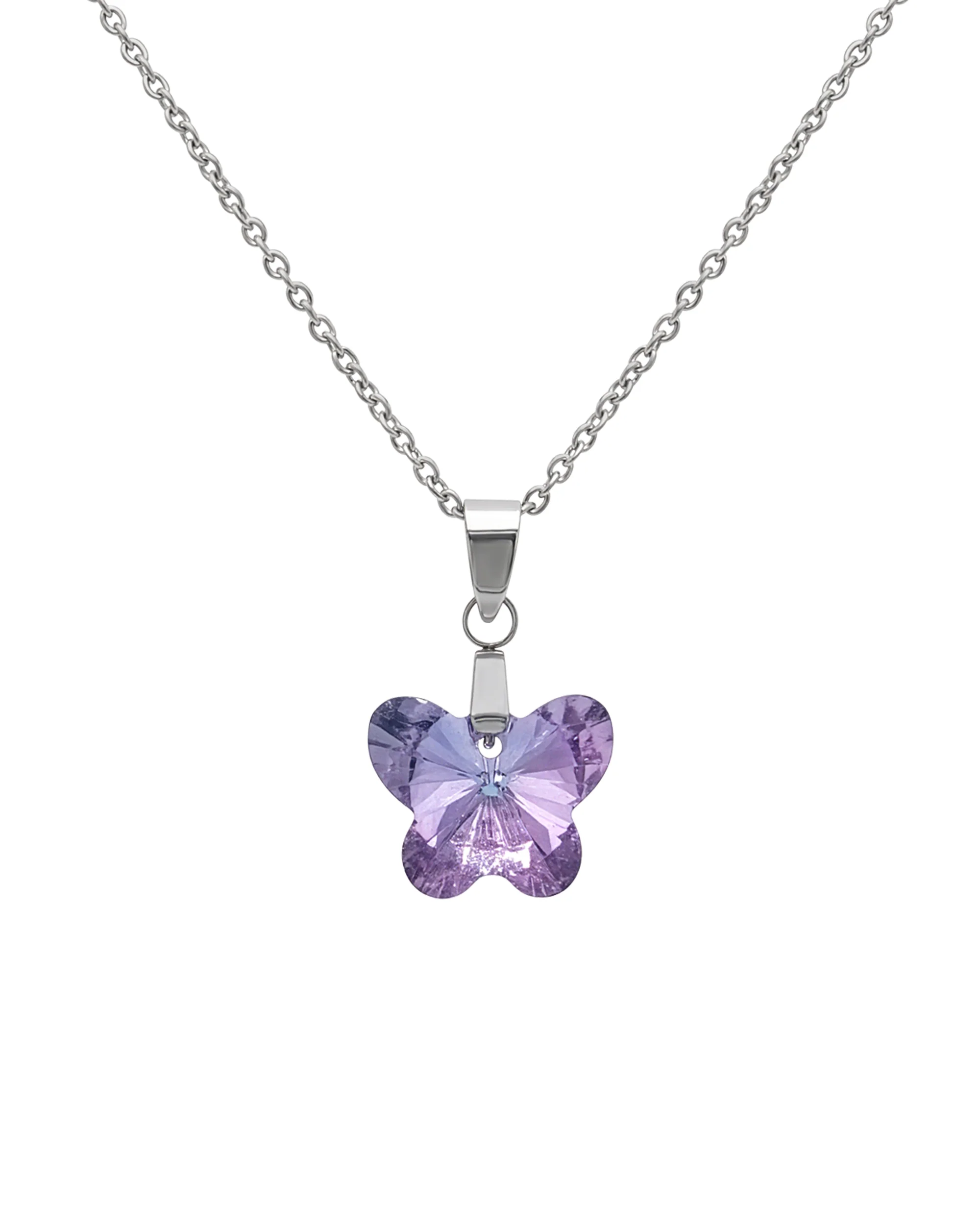 COLLIER EN ACIER AVEC PENDENTIF STRASS PAPILLON