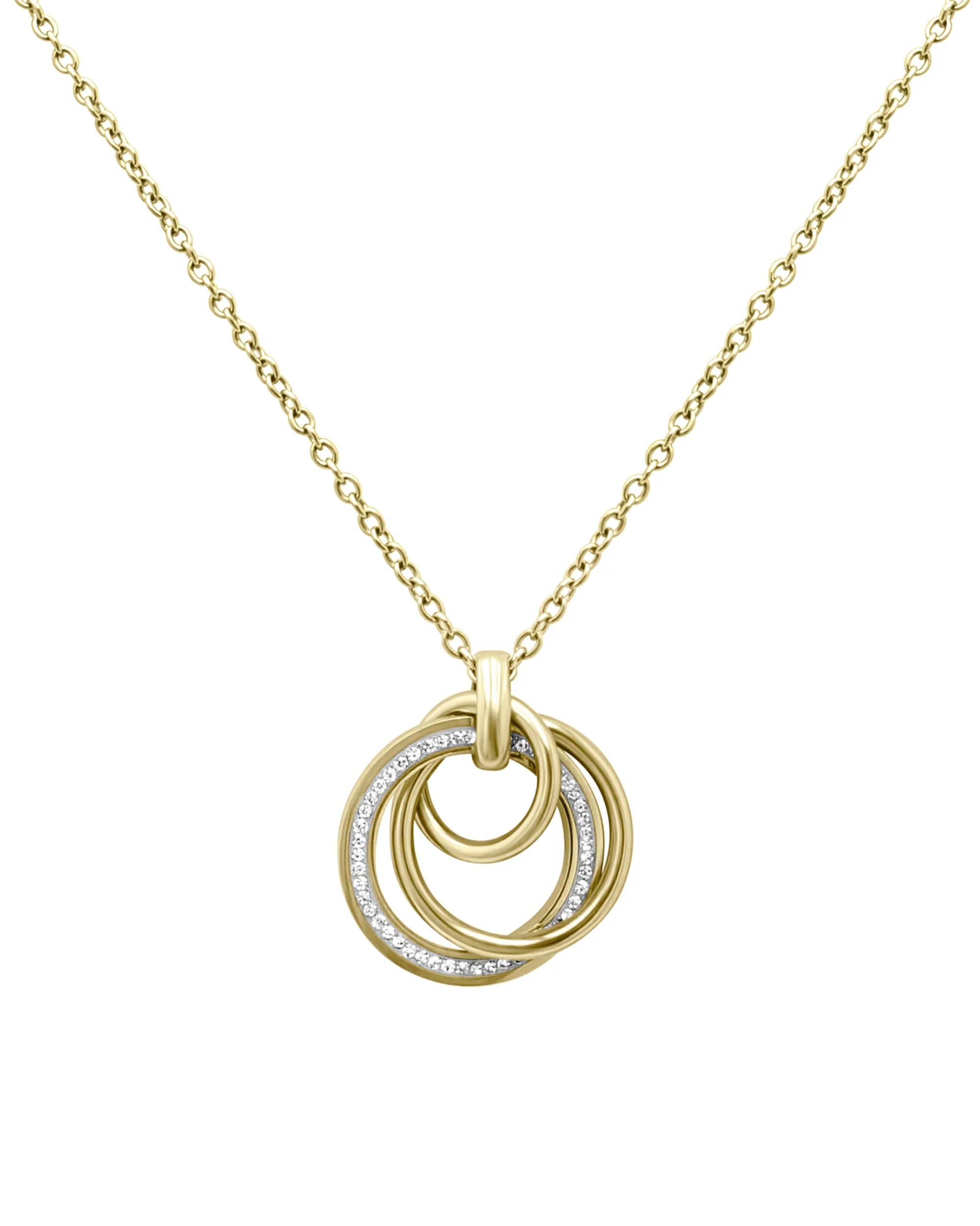 COLLIER EN ACIER DORE 3 CERCLES AVEC STRASS