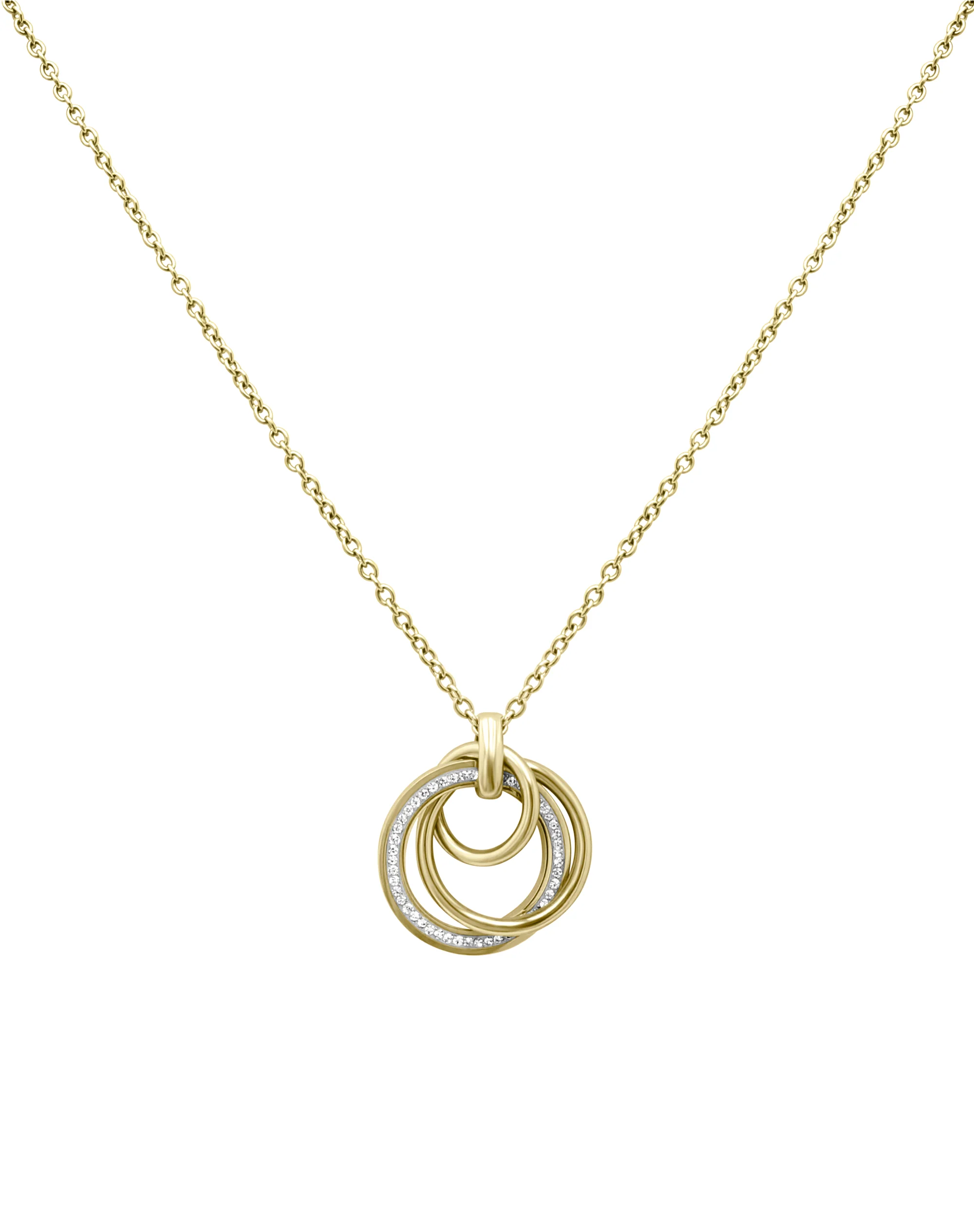 COLLIER EN ACIER DORE 3 CERCLES AVEC STRASS - Image 3