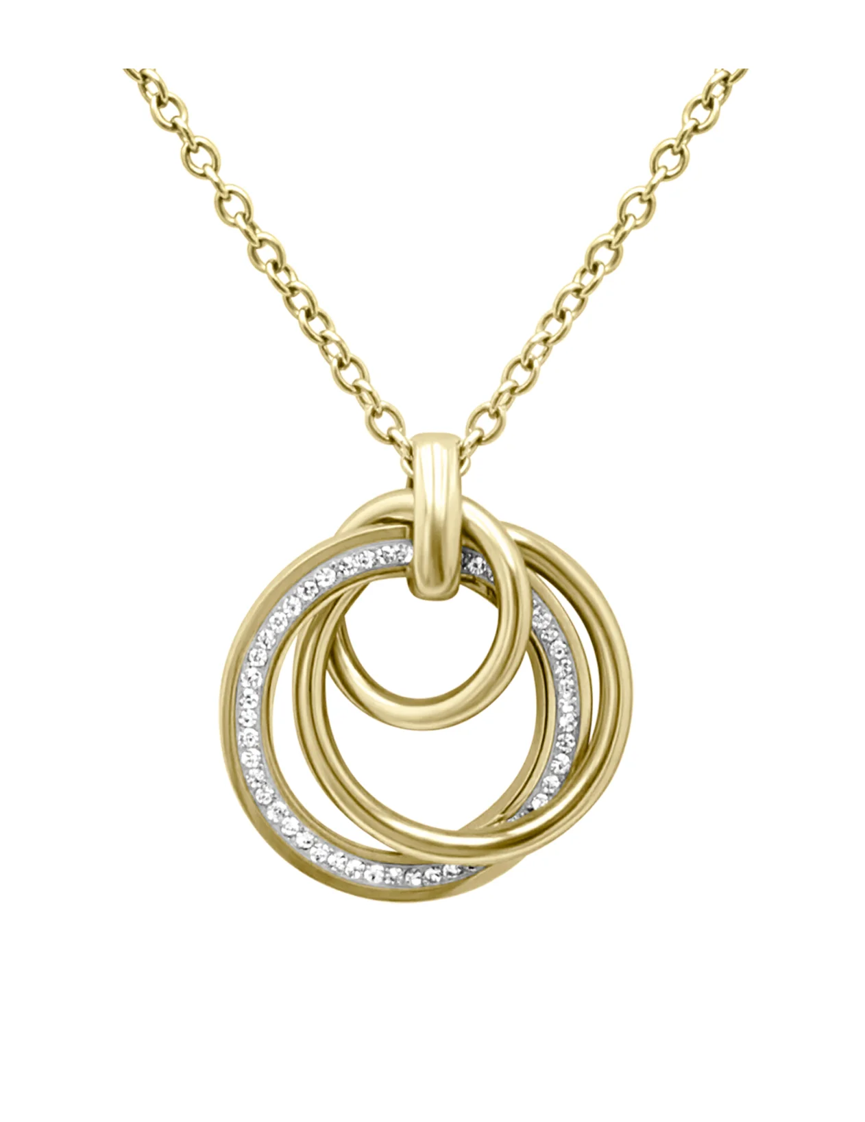 COLLIER EN ACIER DORE 3 CERCLES AVEC STRASS - Image 4