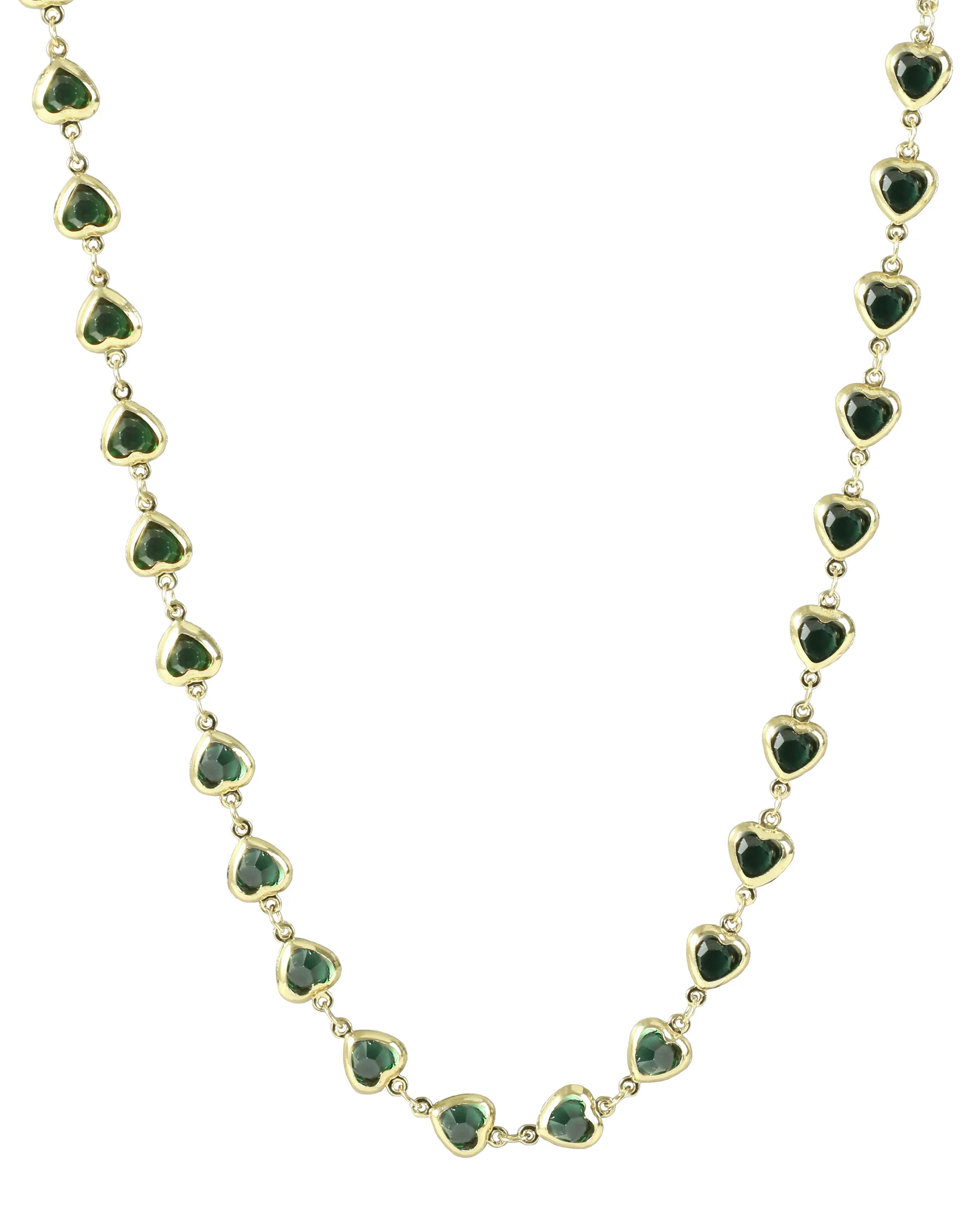 COLLIER EN ACIER DORE AVEC COEUR EMERAUDE