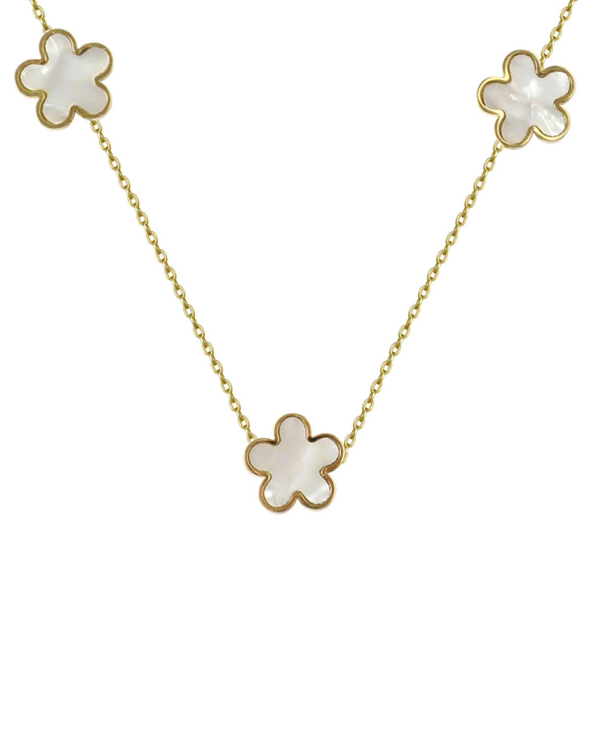 COLLIER EN ACIER DORÉ AVEC FLEUR NACRE BLANC - Image 3