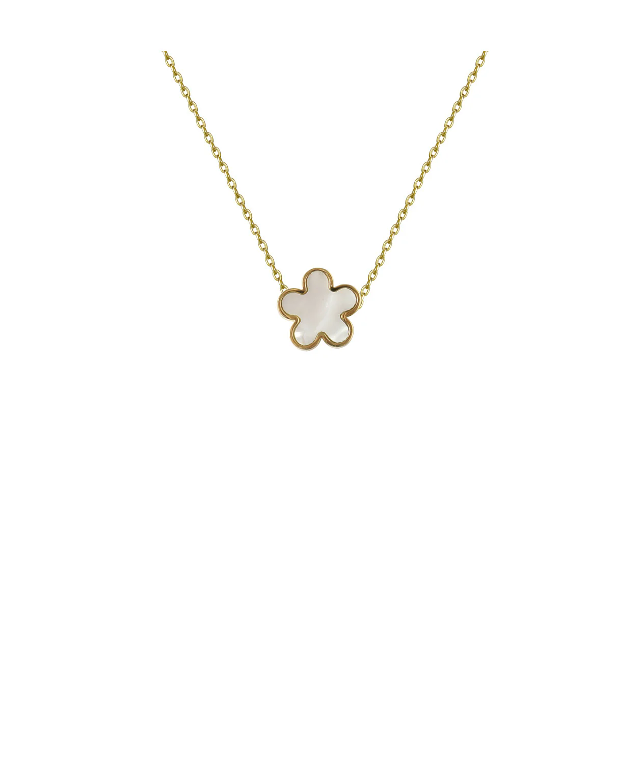 COLLIER EN ACIER DORÉ AVEC FLEUR NACRE BLANC - Image 4