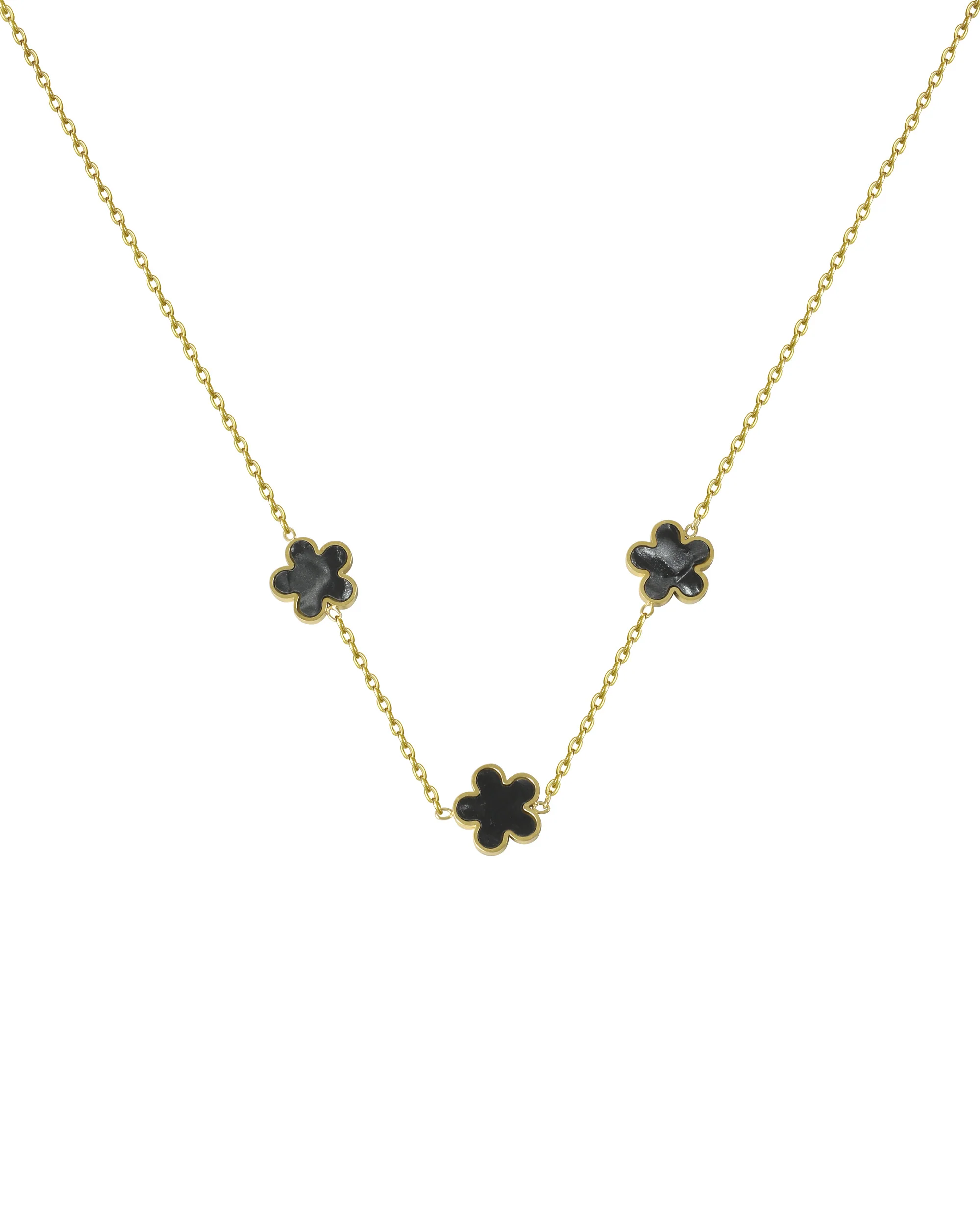 COLLIER EN ACIER DORE AVEC FLEUR NACRE COULEUR ONYX