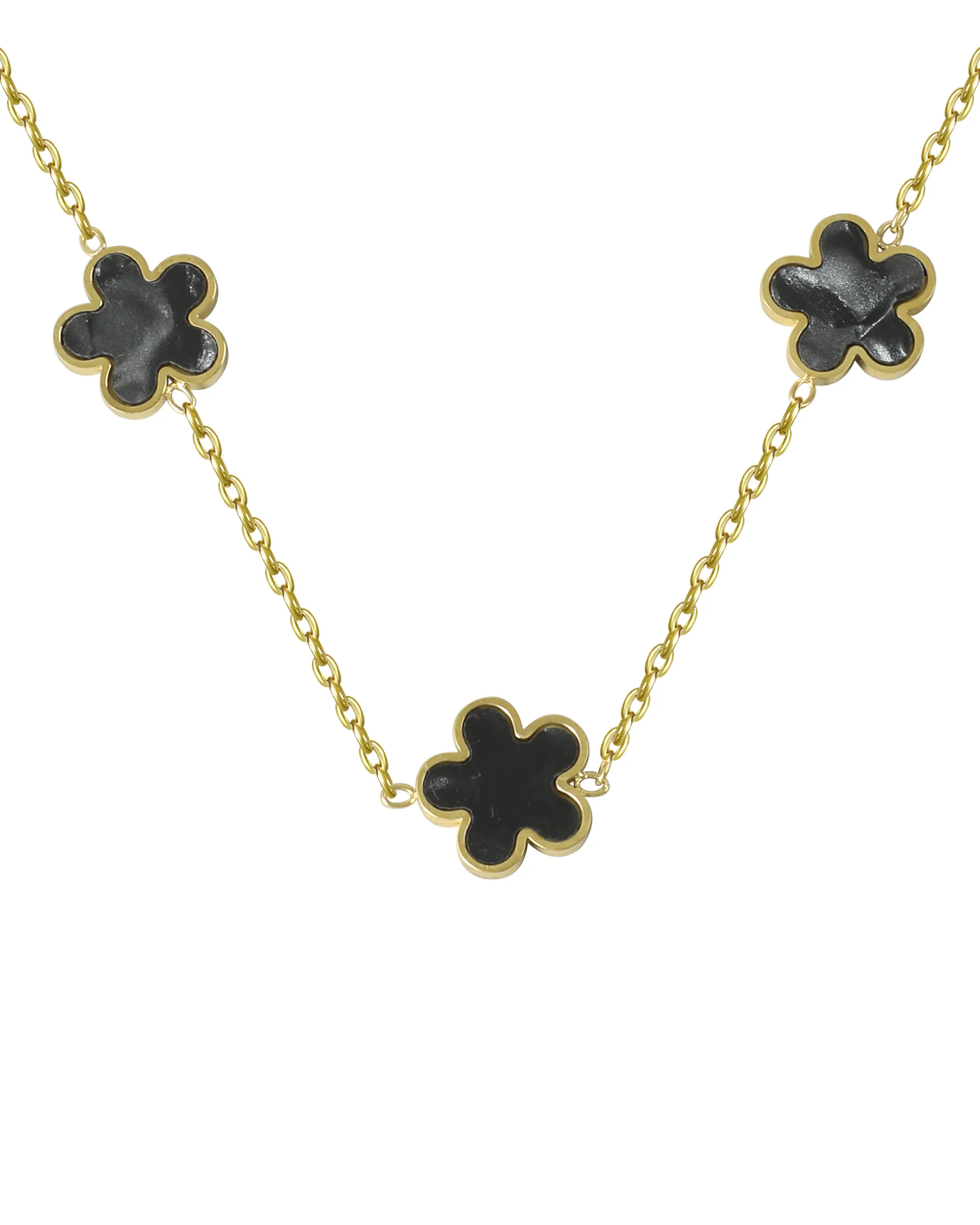 COLLIER EN ACIER DORE AVEC FLEUR NACRE COULEUR ONYX - Image 3