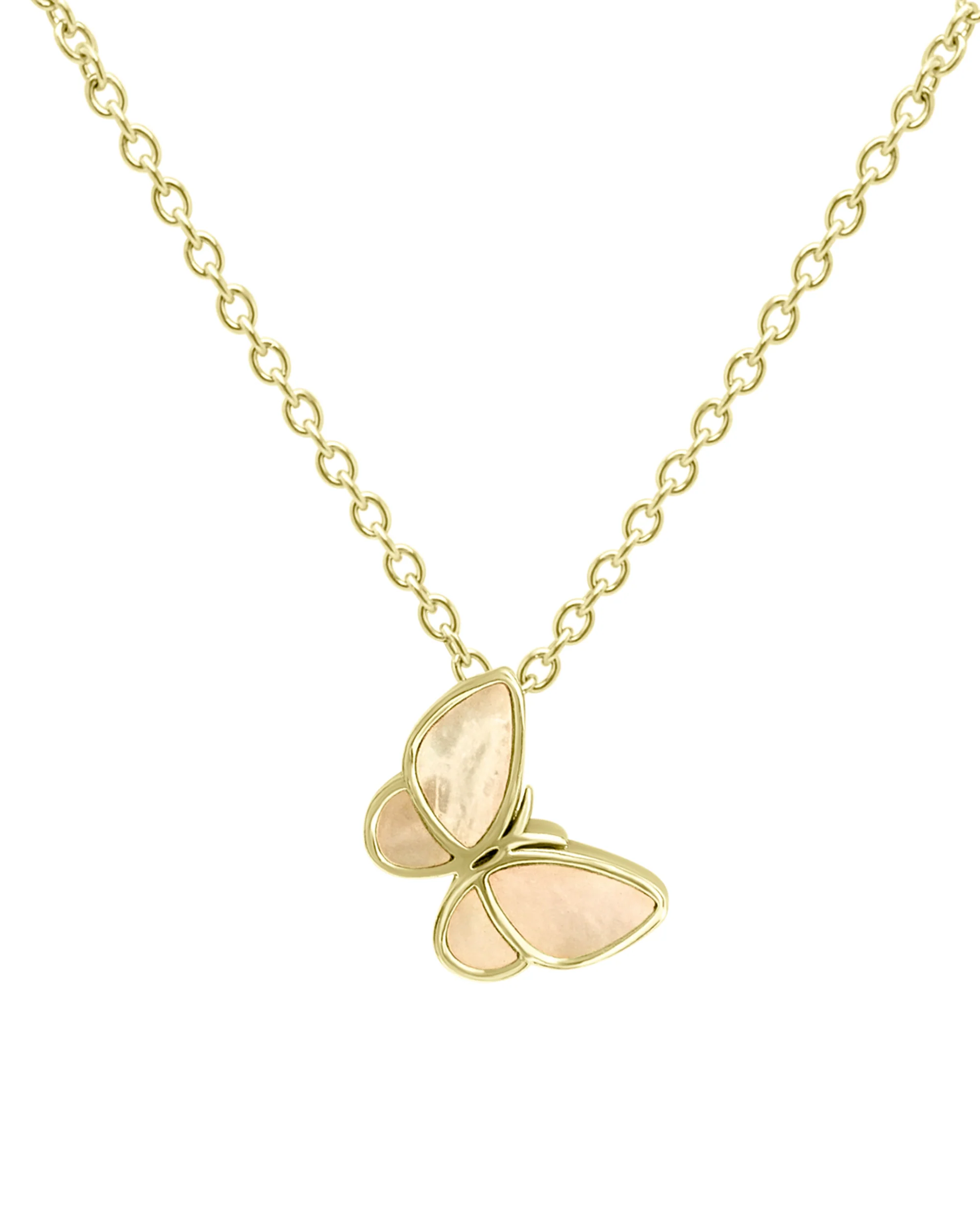 COLLIER EN ACIER DORE AVEC PAPILLON NACRE