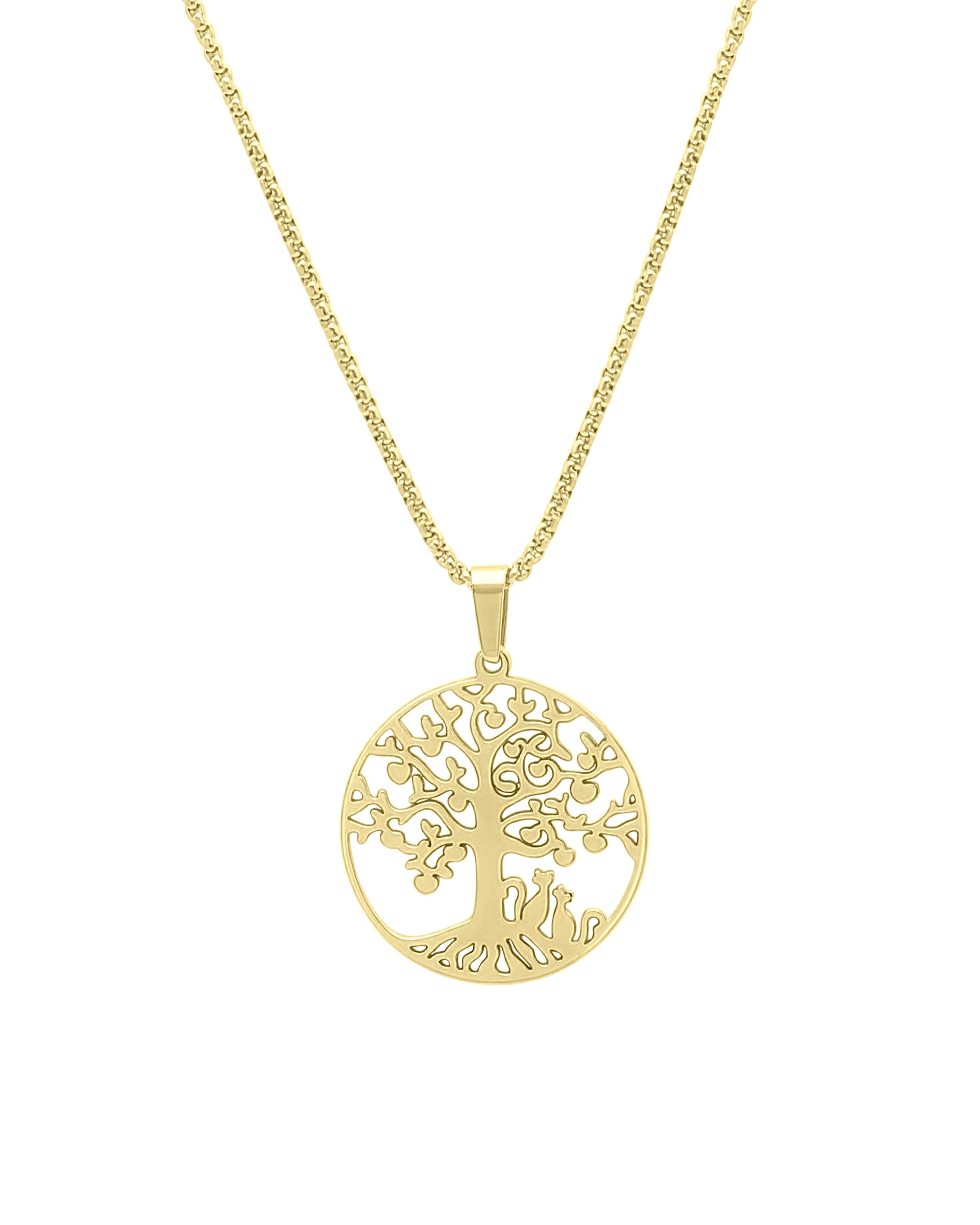 COLLIER EN ACIER DORE AVEC PENDENTIF ARBRE DE VIE