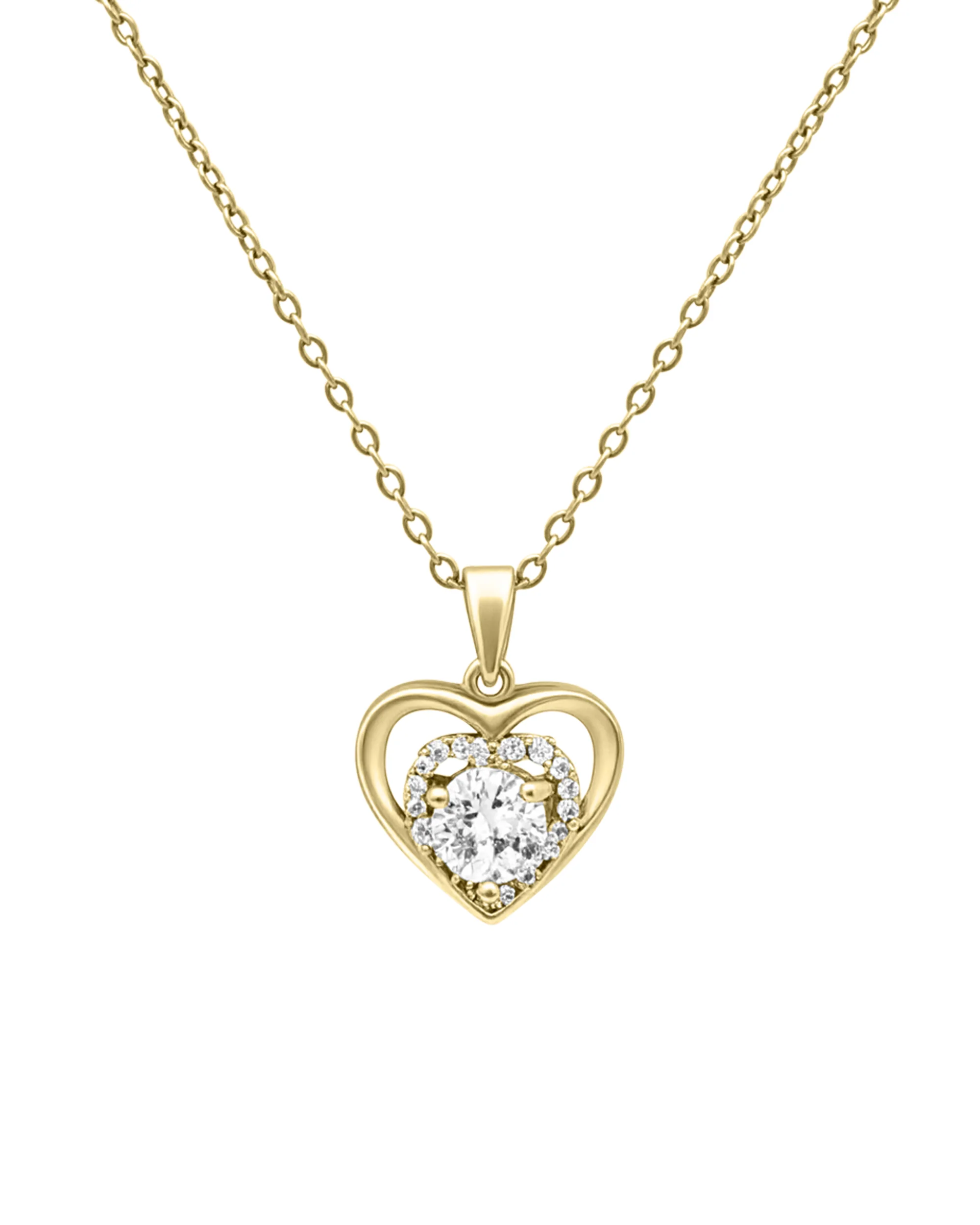 COLLIER EN ACIER DORE AVEC PENDENTIF COEUR ET ZIRCONIUM