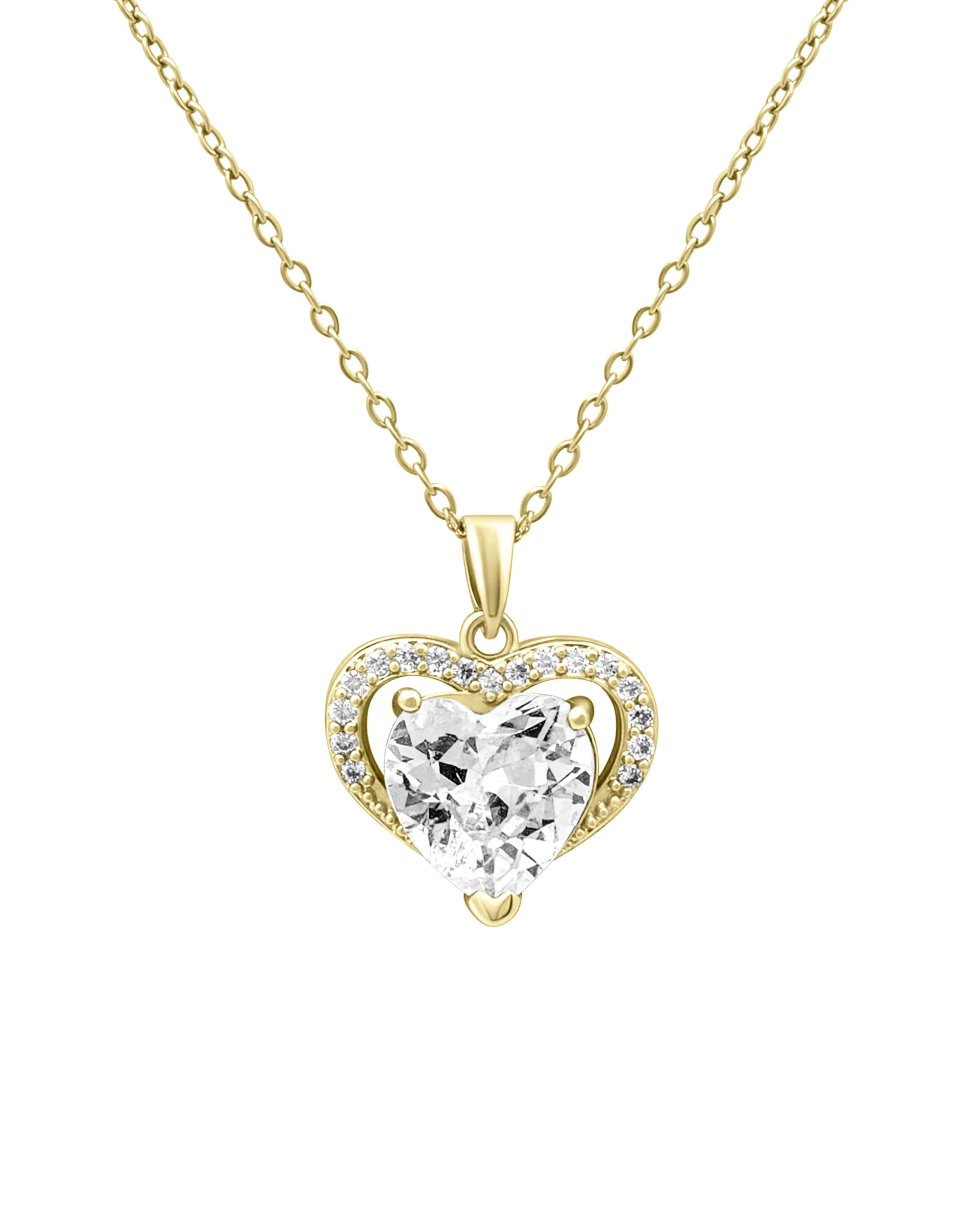 COLLIER EN ACIER DORE AVEC PENDENTIF COEUR ET ZIRCONIUM