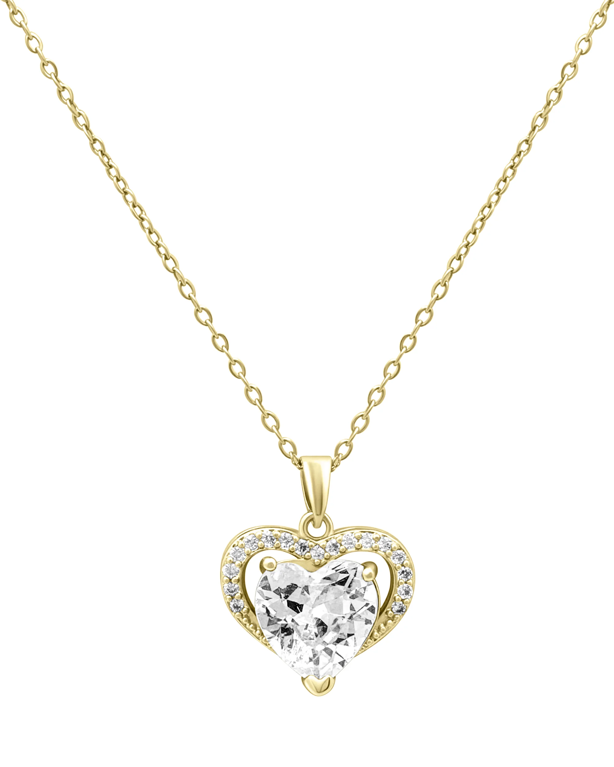 COLLIER EN ACIER DORE AVEC PENDENTIF COEUR ET ZIRCONIUM - Image 3