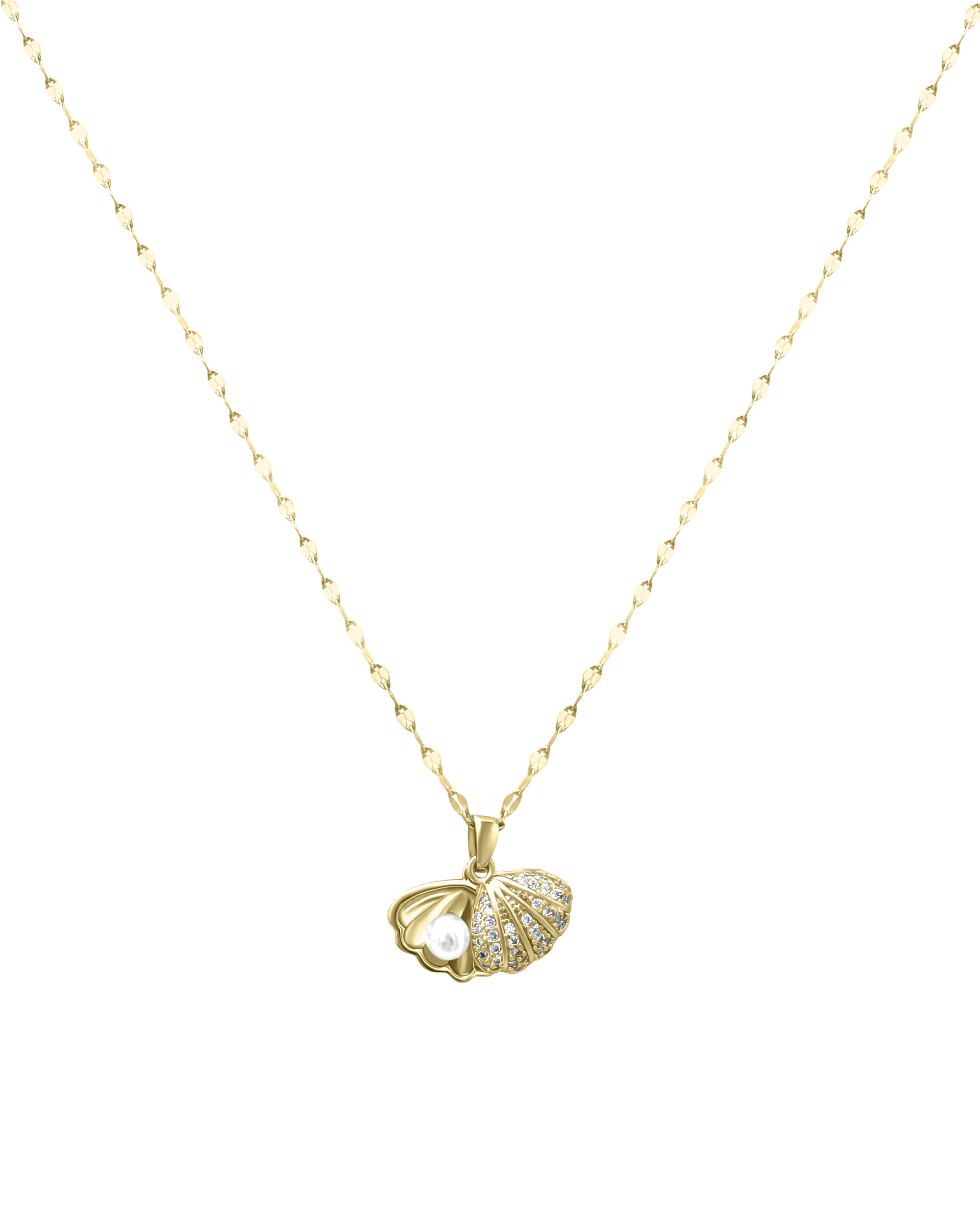 COLLIER EN ACIER DORE AVEC PENDENTIF COQUILLAGE OUVERT ET PERLE - Image 3
