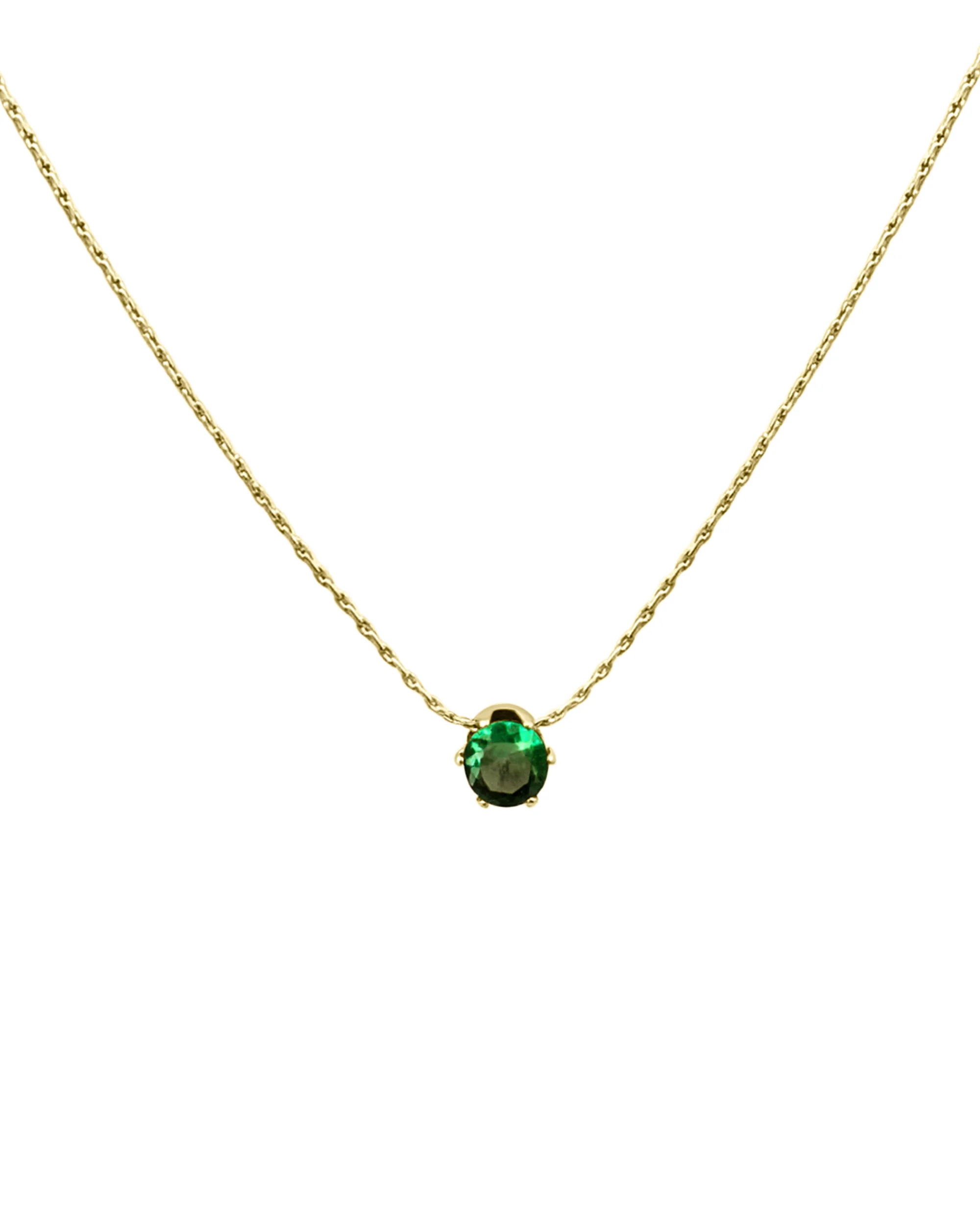 COLLIER EN ACIER DORE AVEC PENDENTIF SOLITAIRE EMERAUDE