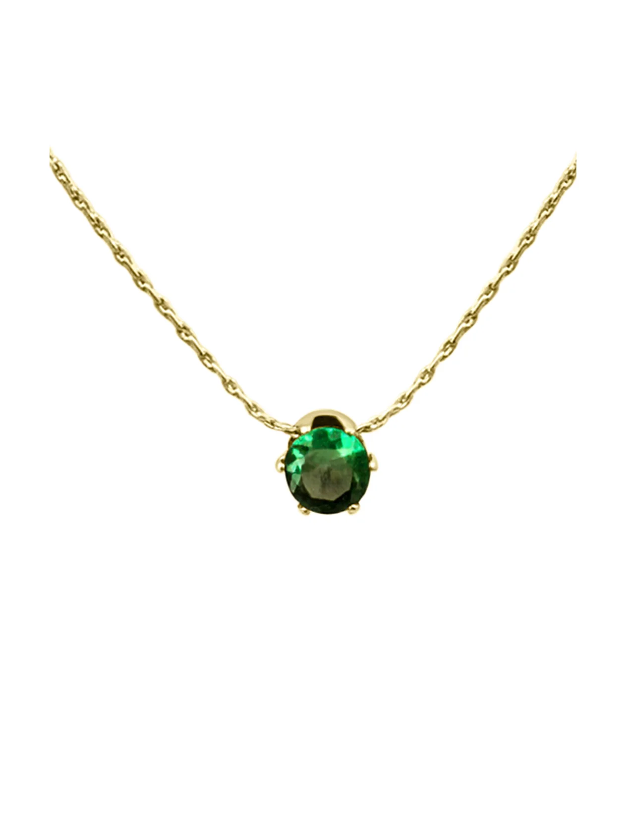 COLLIER EN ACIER DORE AVEC PENDENTIF SOLITAIRE EMERAUDE - Image 4