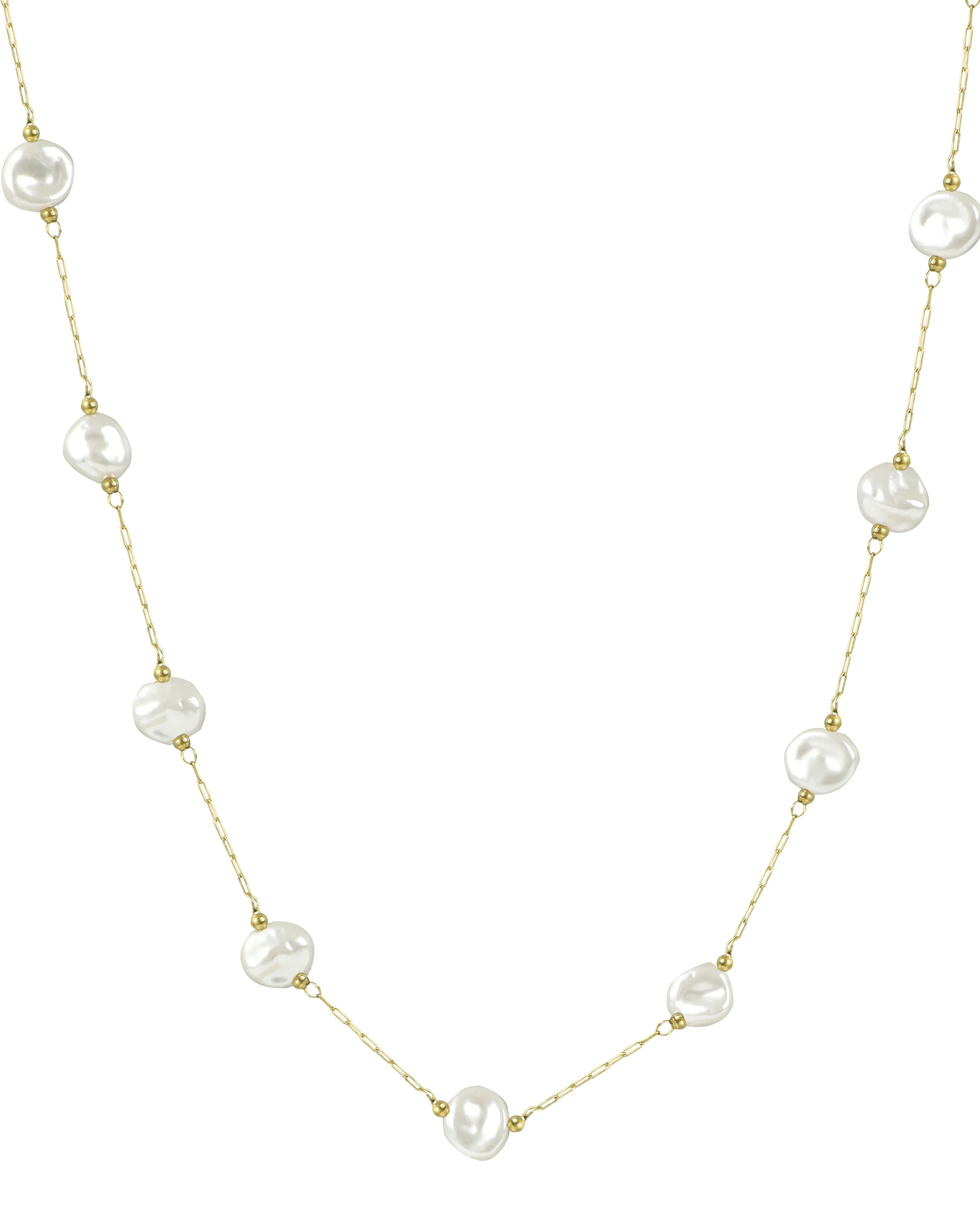 COLLIER EN ACIER DORE AVEC PERLE BAROQUE