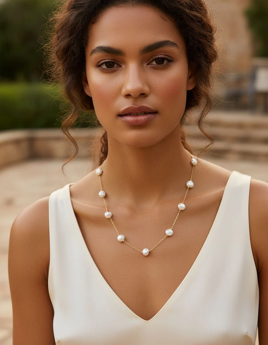 COLLIER EN ACIER DORE AVEC PERLE BAROQUE - Image 2